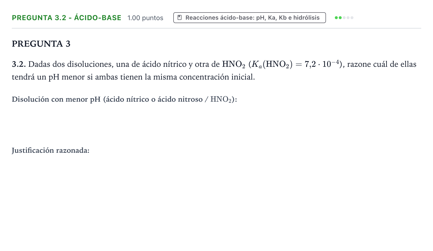 Enunciado: Pregunta 3.2 - Ácido-base · Química PAU Galicia Extraordinaria 2023