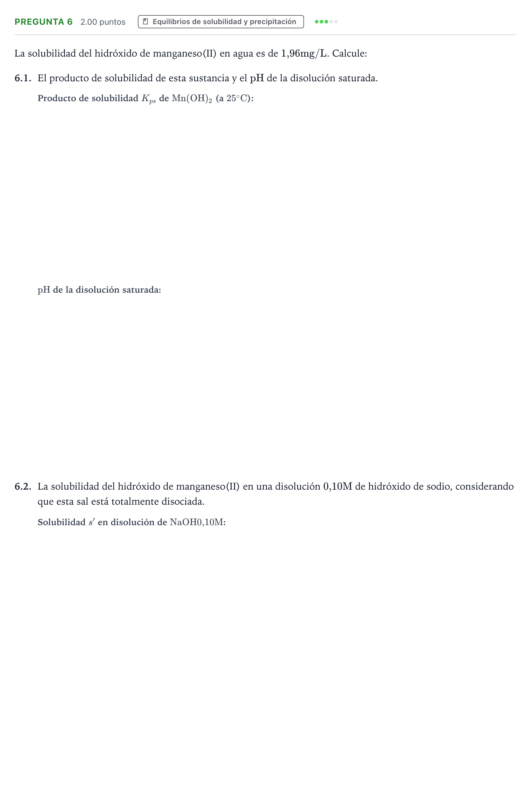 Enunciado: Pregunta 6 · Química PAU Galicia Extraordinaria 2023