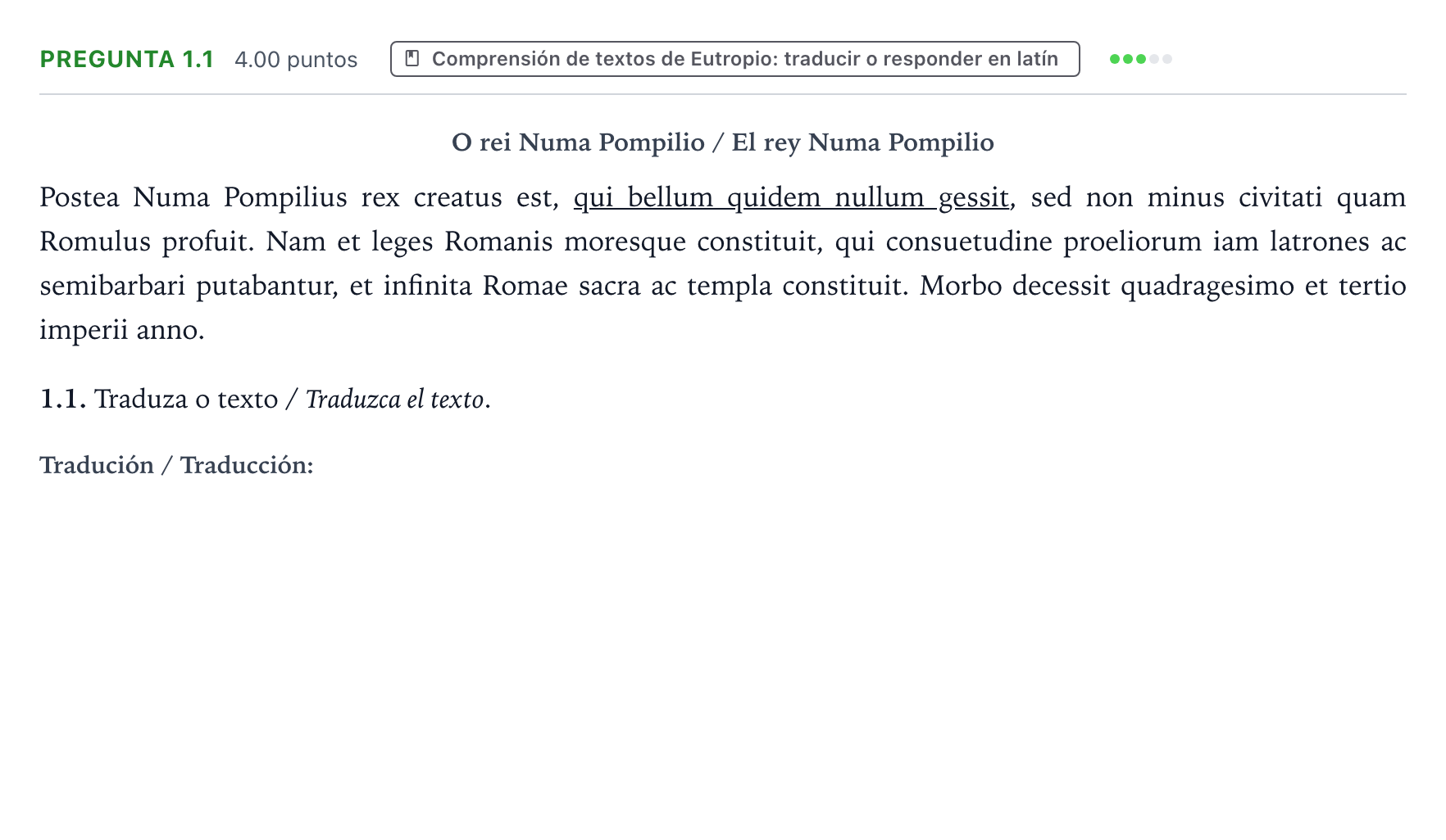 Enunciado: Pregunta 1.1 · Latín II PAU Galicia Ordinaria 2023
