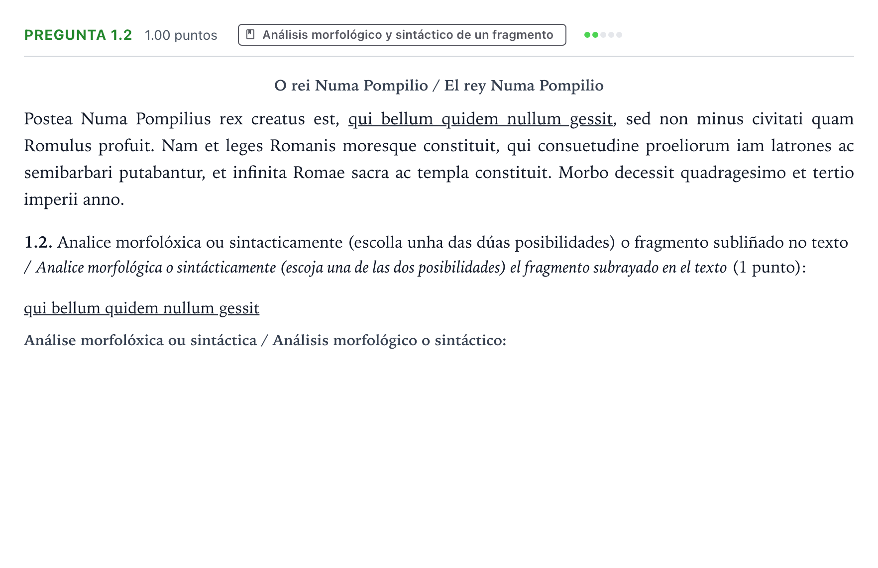 Enunciado: Pregunta 1.2 · Latín II PAU Galicia Ordinaria 2023