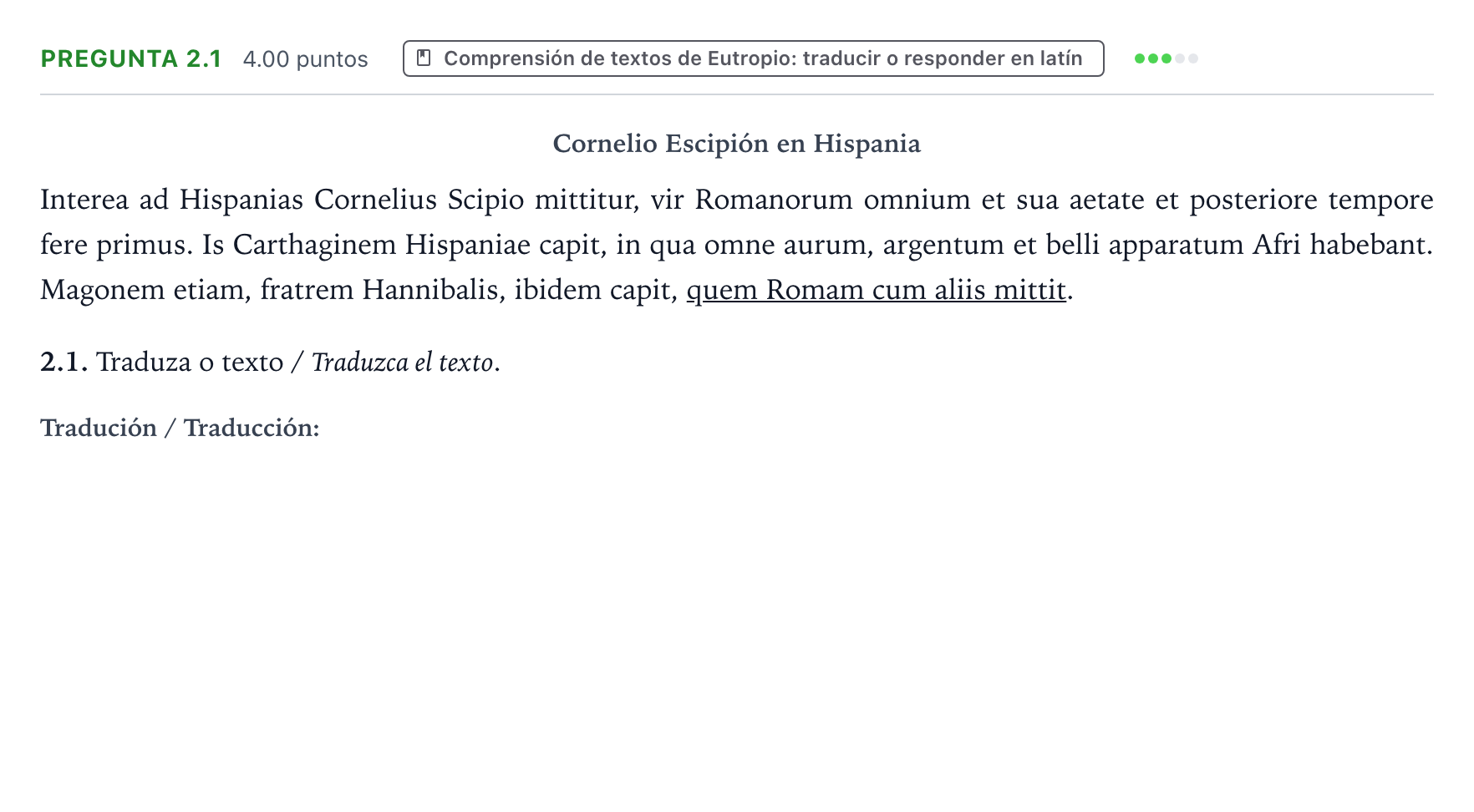Enunciado: Pregunta 2.1 · Latín II PAU Galicia Ordinaria 2023