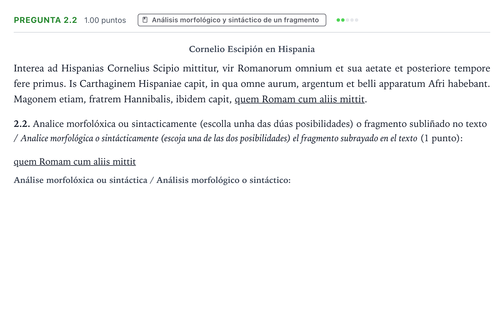 Enunciado: Pregunta 2.2 · Latín II PAU Galicia Ordinaria 2023