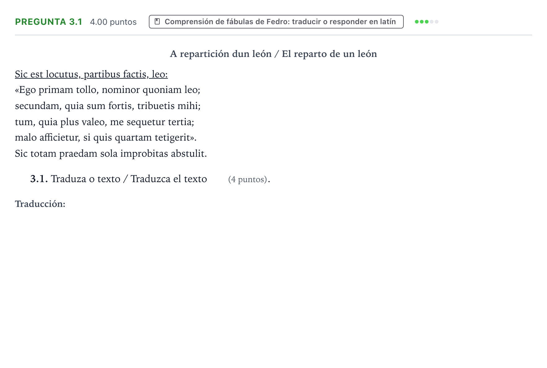 Enunciado: Pregunta 3.1 · Latín II PAU Galicia Ordinaria 2023