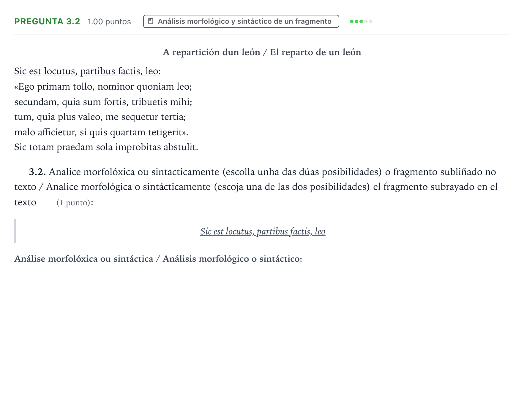 Enunciado: Pregunta 3.2 · Latín II PAU Galicia Ordinaria 2023
