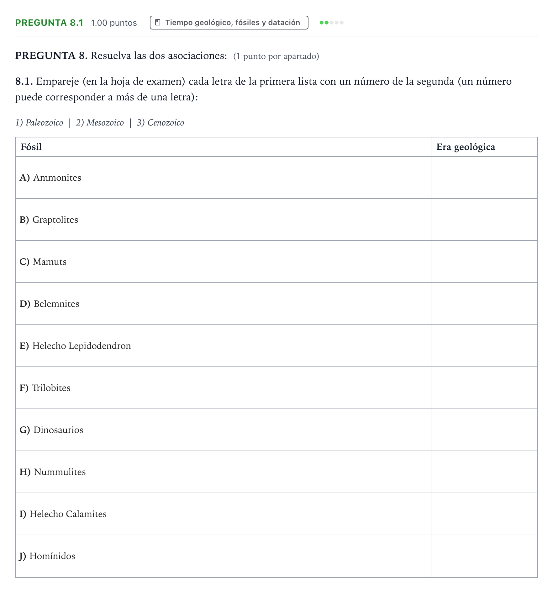 Enunciado: Pregunta 8.1 · Geología y Ciencias Ambientales PAU Galicia Extraordinaria 2023