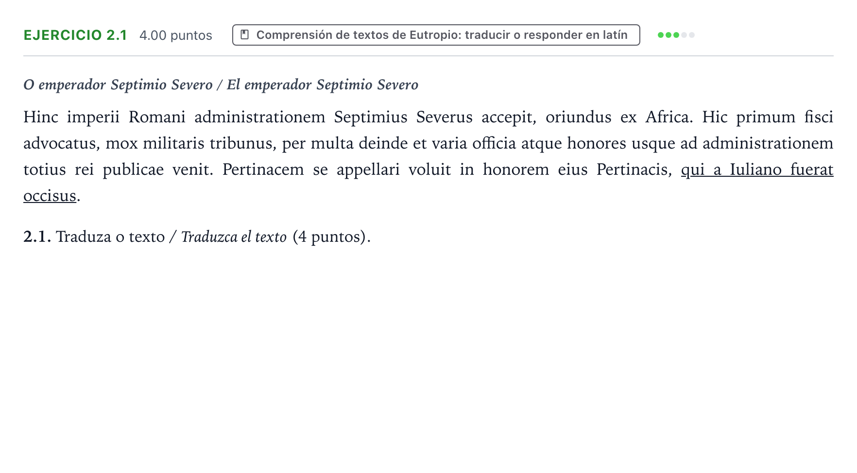 Enunciado: Ejercicio 2.1 · Latín II PAU Galicia Extraordinaria 2023