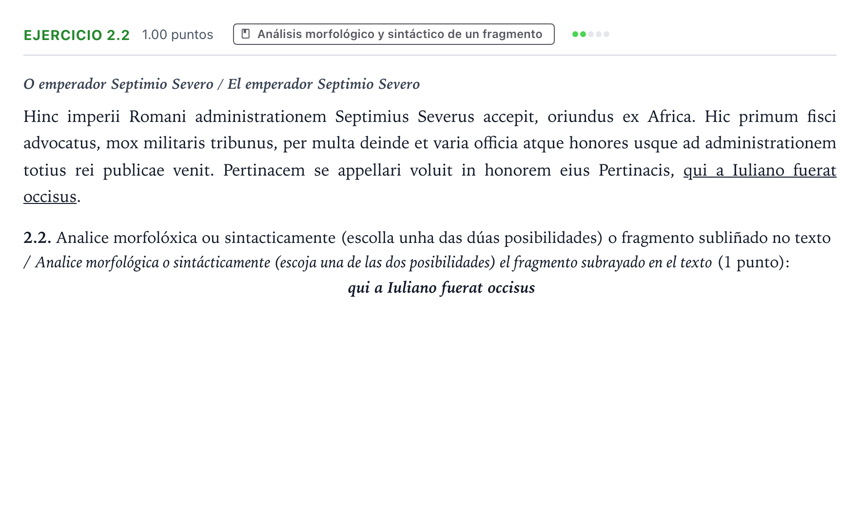 Enunciado: Ejercicio 2.2 · Latín II PAU Galicia Extraordinaria 2023