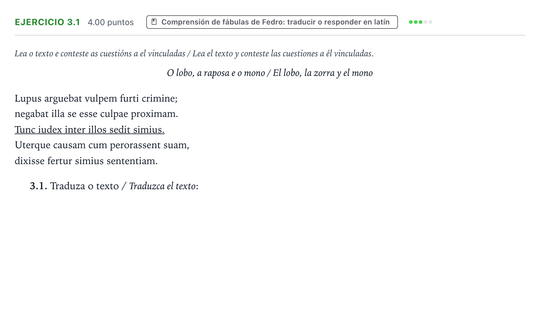 Enunciado: Ejercicio 3.1 · Latín II PAU Galicia Extraordinaria 2023