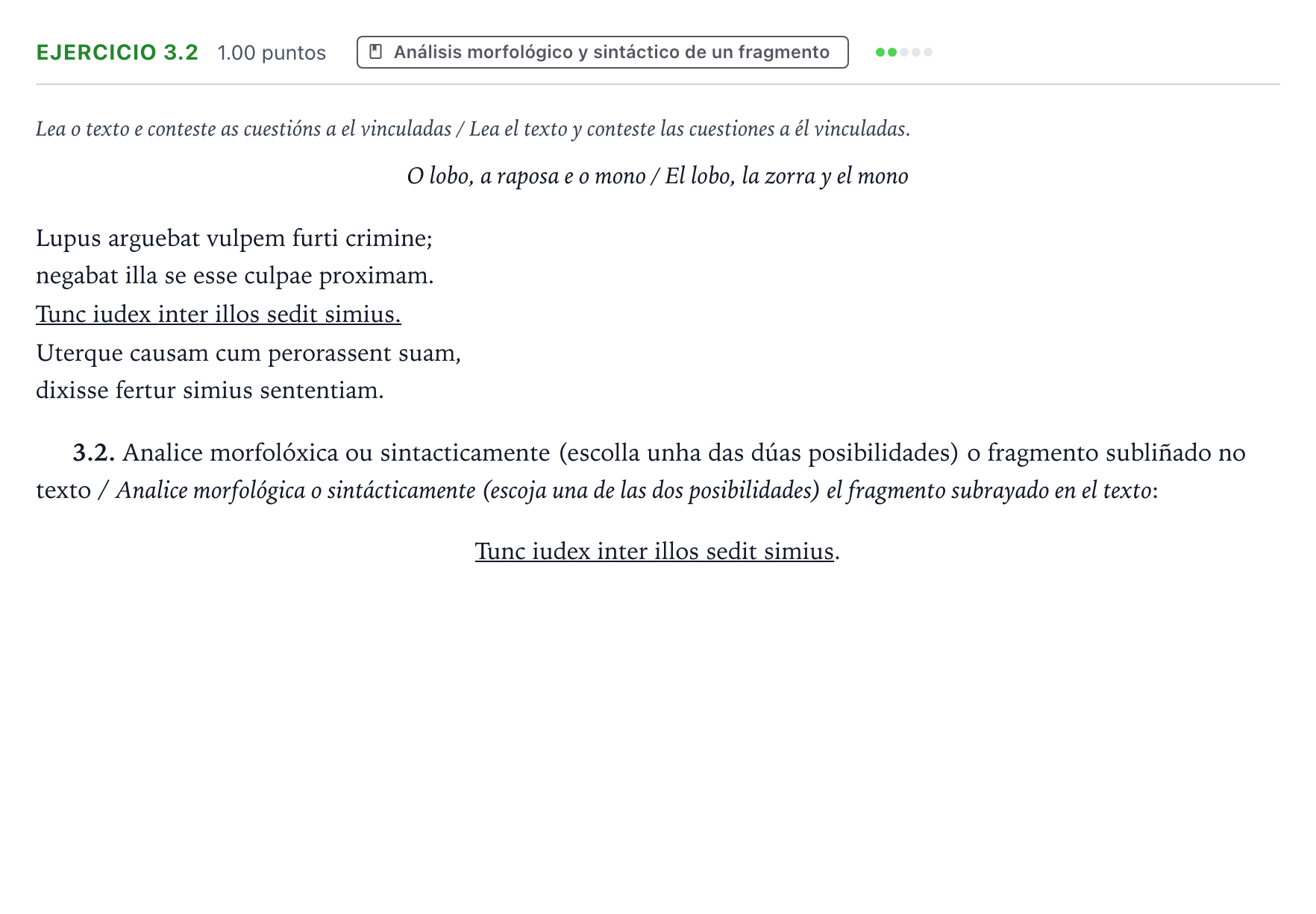 Enunciado: Ejercicio 3.2 · Latín II PAU Galicia Extraordinaria 2023