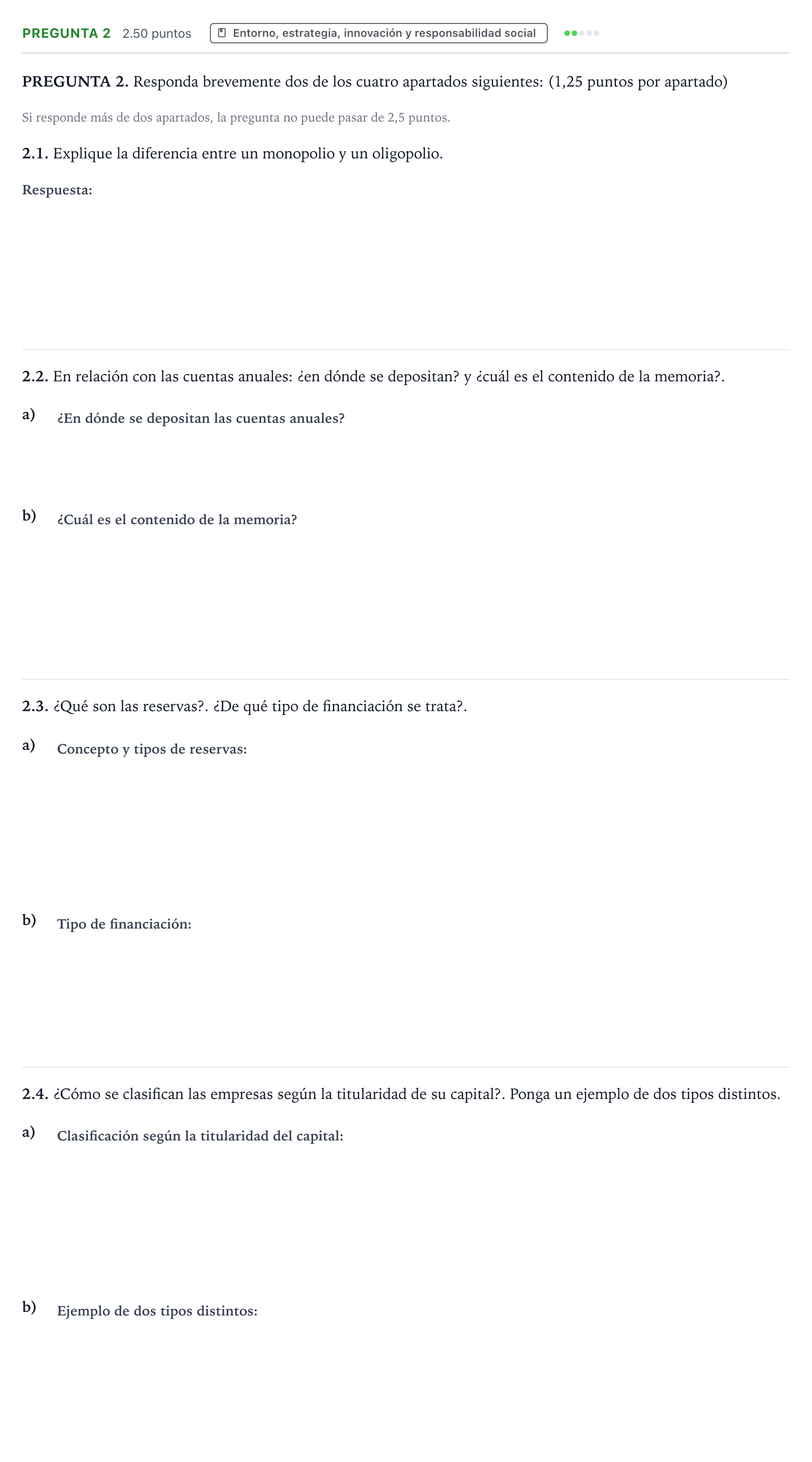Enunciado: Pregunta 2 · Empresa y Diseño de Modelos de Negocio PAU Galicia Ordinaria 2023
