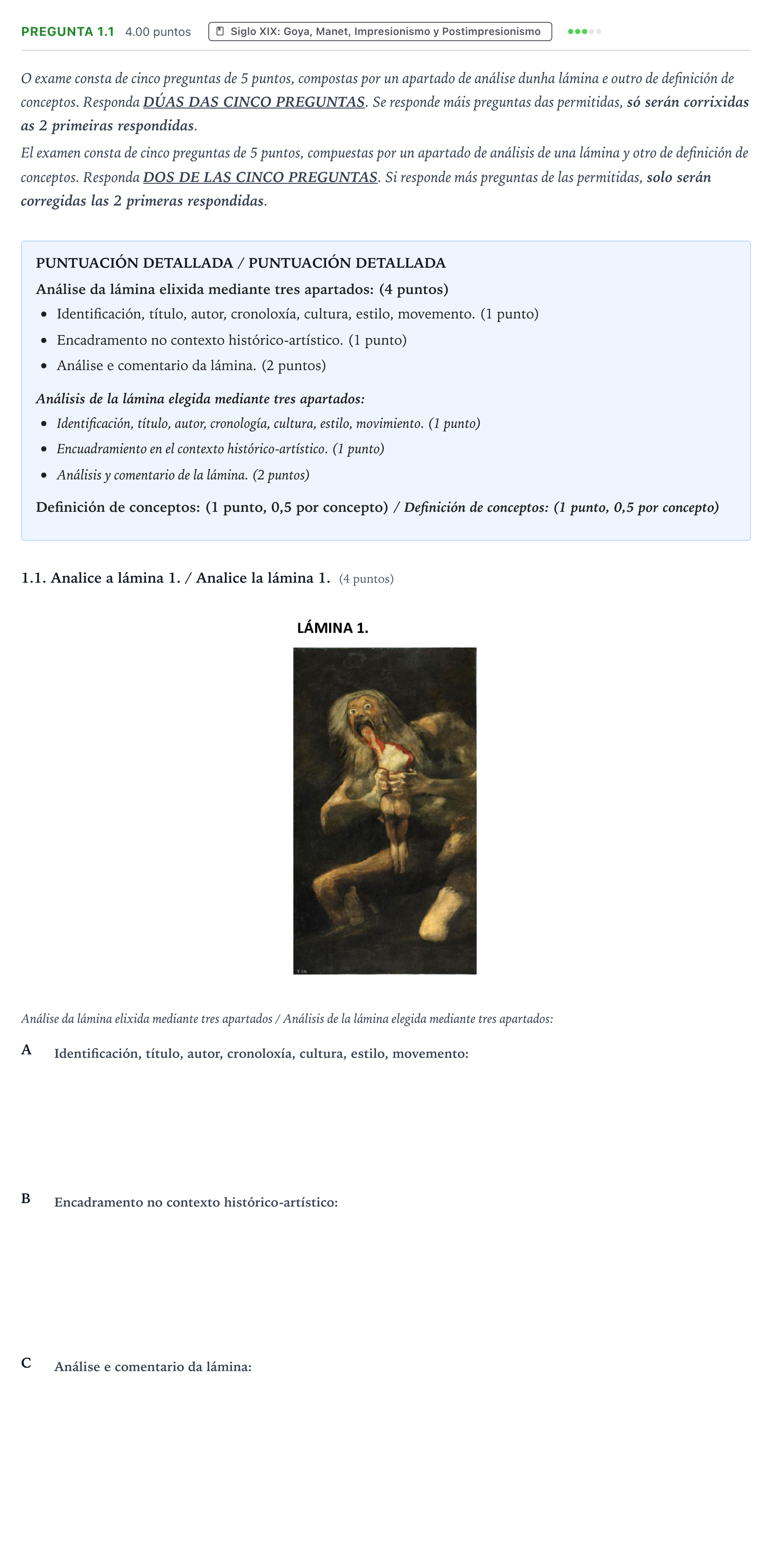 Enunciado: Pregunta 1.1 · Historia del Arte PAU Galicia Ordinaria 2023