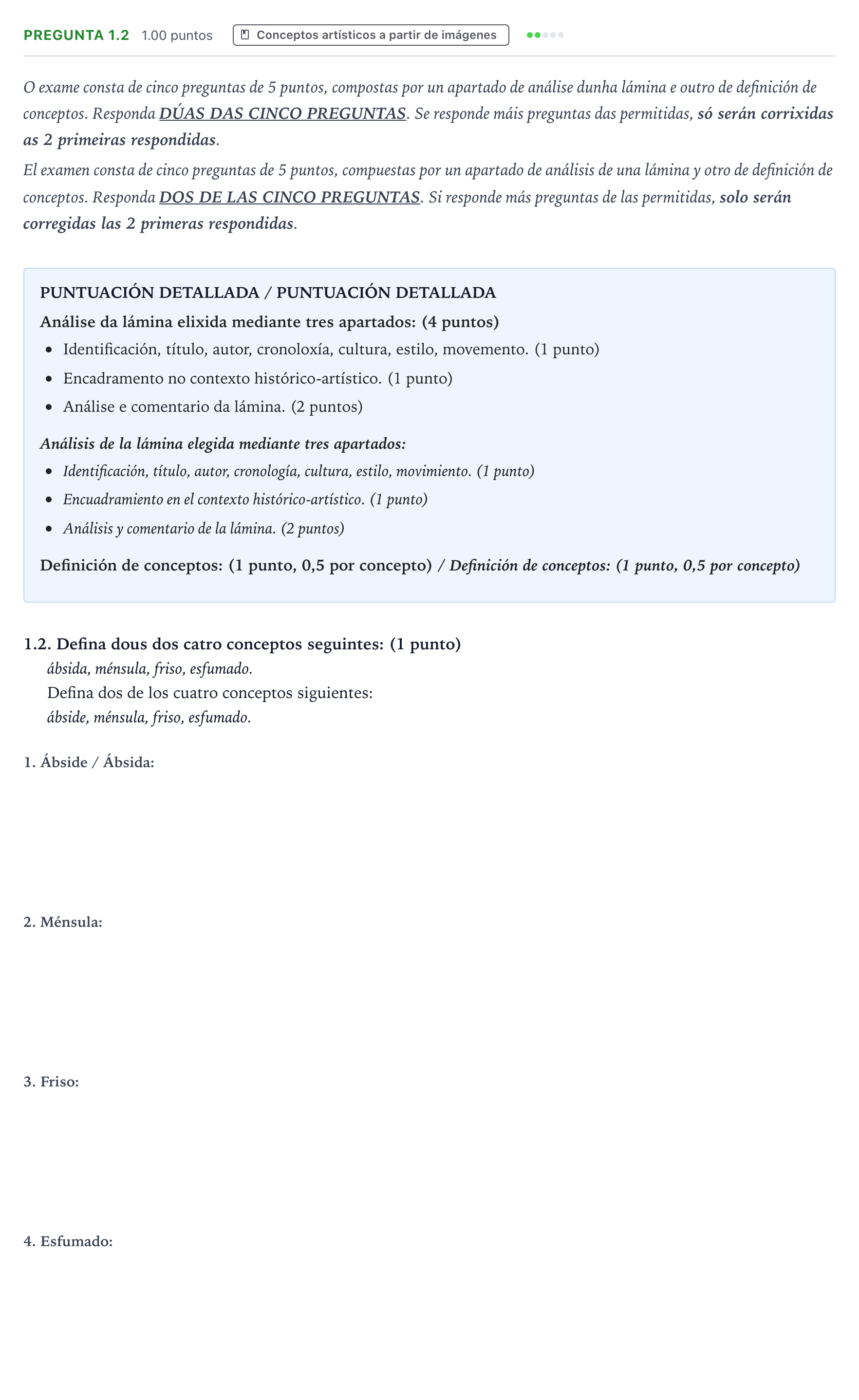 Enunciado: Pregunta 1.2 · Historia del Arte PAU Galicia Ordinaria 2023