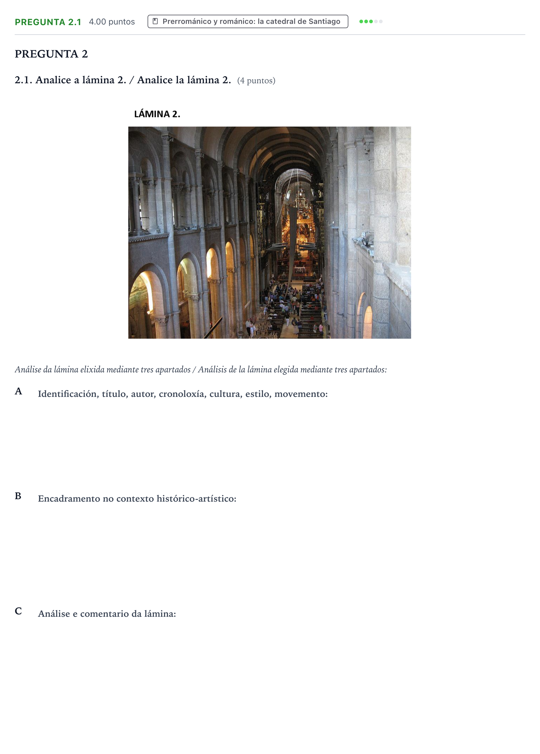 Enunciado: Pregunta 2.1 · Historia del Arte PAU Galicia Ordinaria 2023