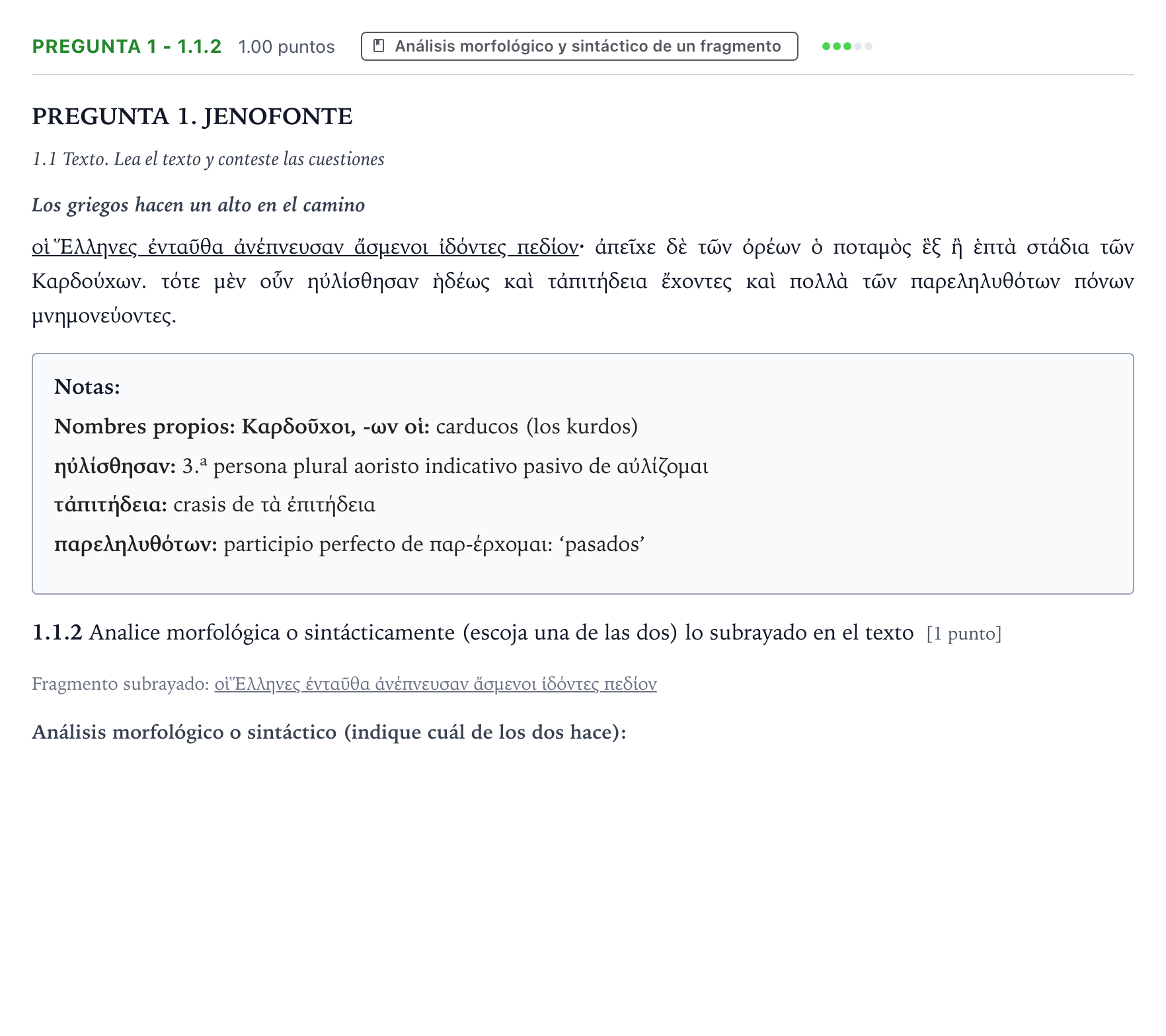 Enunciado: Pregunta 1 - 1.1.2 · Griego II PAU Galicia Extraordinaria 2023