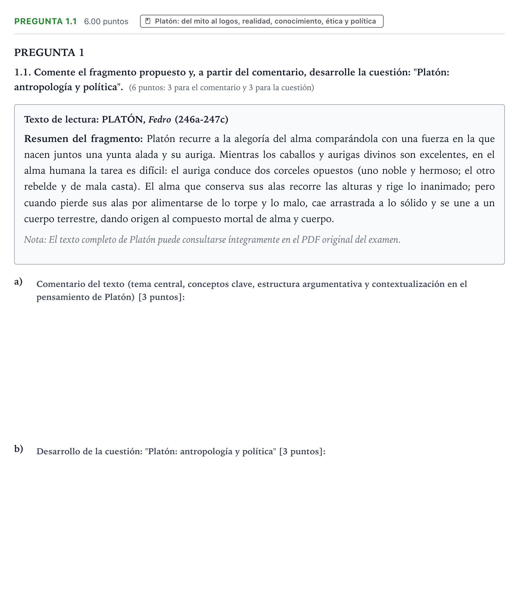 Enunciado: Pregunta 1.1 · Historia de la Filosofía PAU Galicia Ordinaria 2023