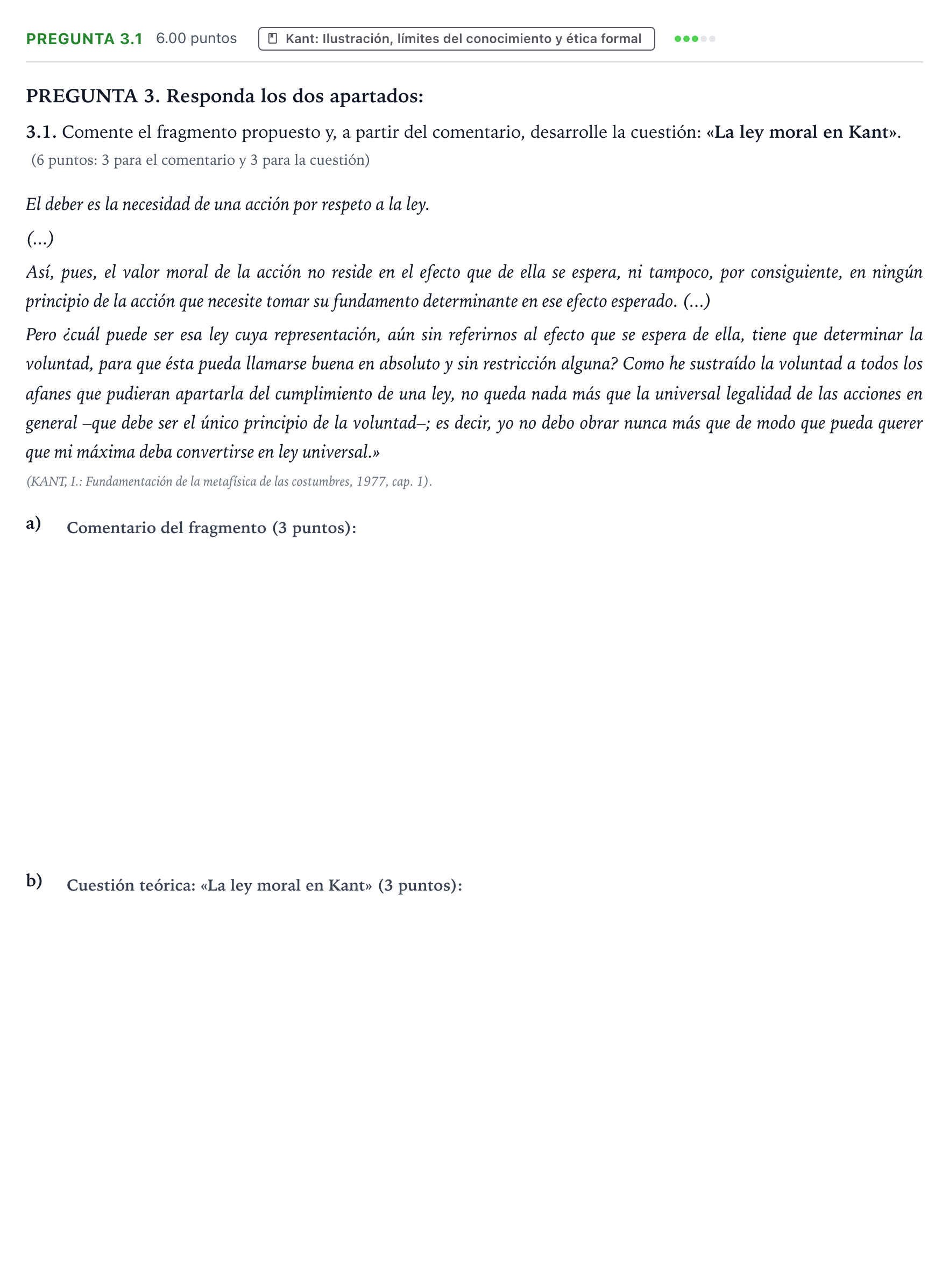 Enunciado: Pregunta 3.1 · Historia de la Filosofía PAU Galicia Ordinaria 2023