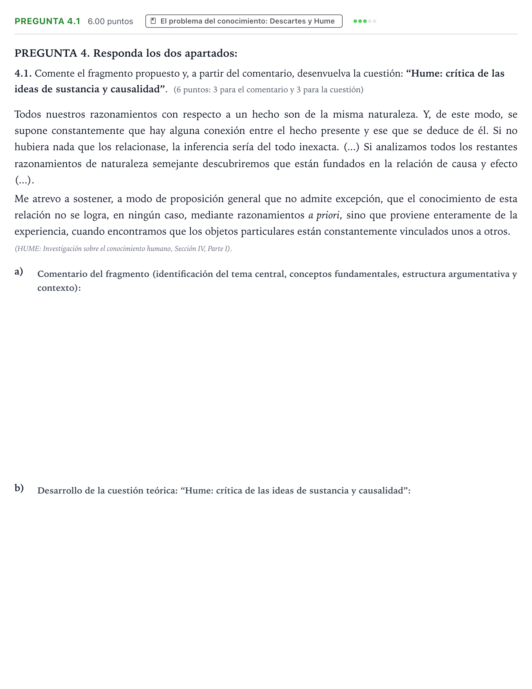 Enunciado: Pregunta 4.1 · Historia de la Filosofía PAU Galicia Ordinaria 2023