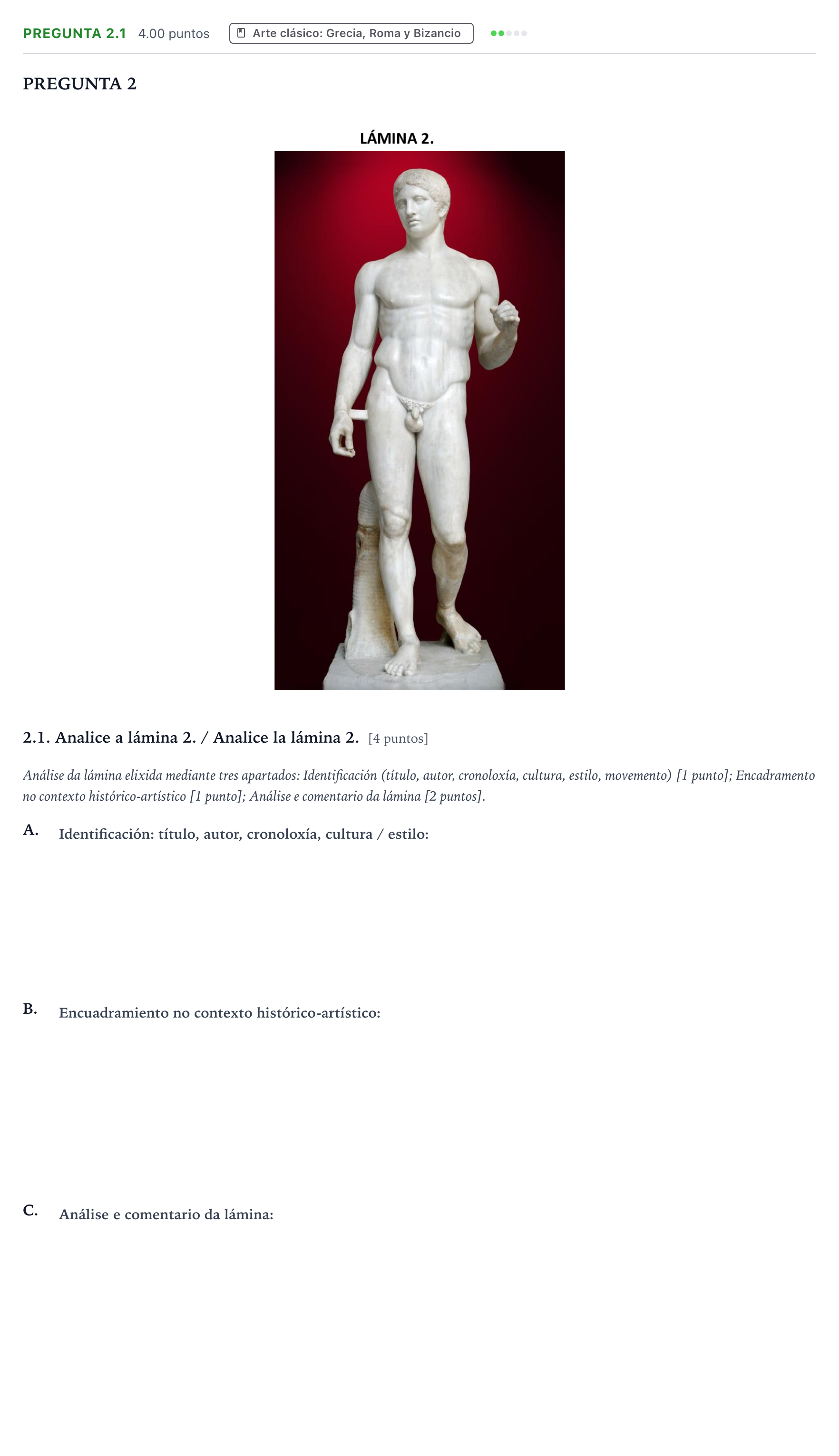 Enunciado: Pregunta 2.1 · Historia del Arte PAU Galicia Extraordinaria 2023