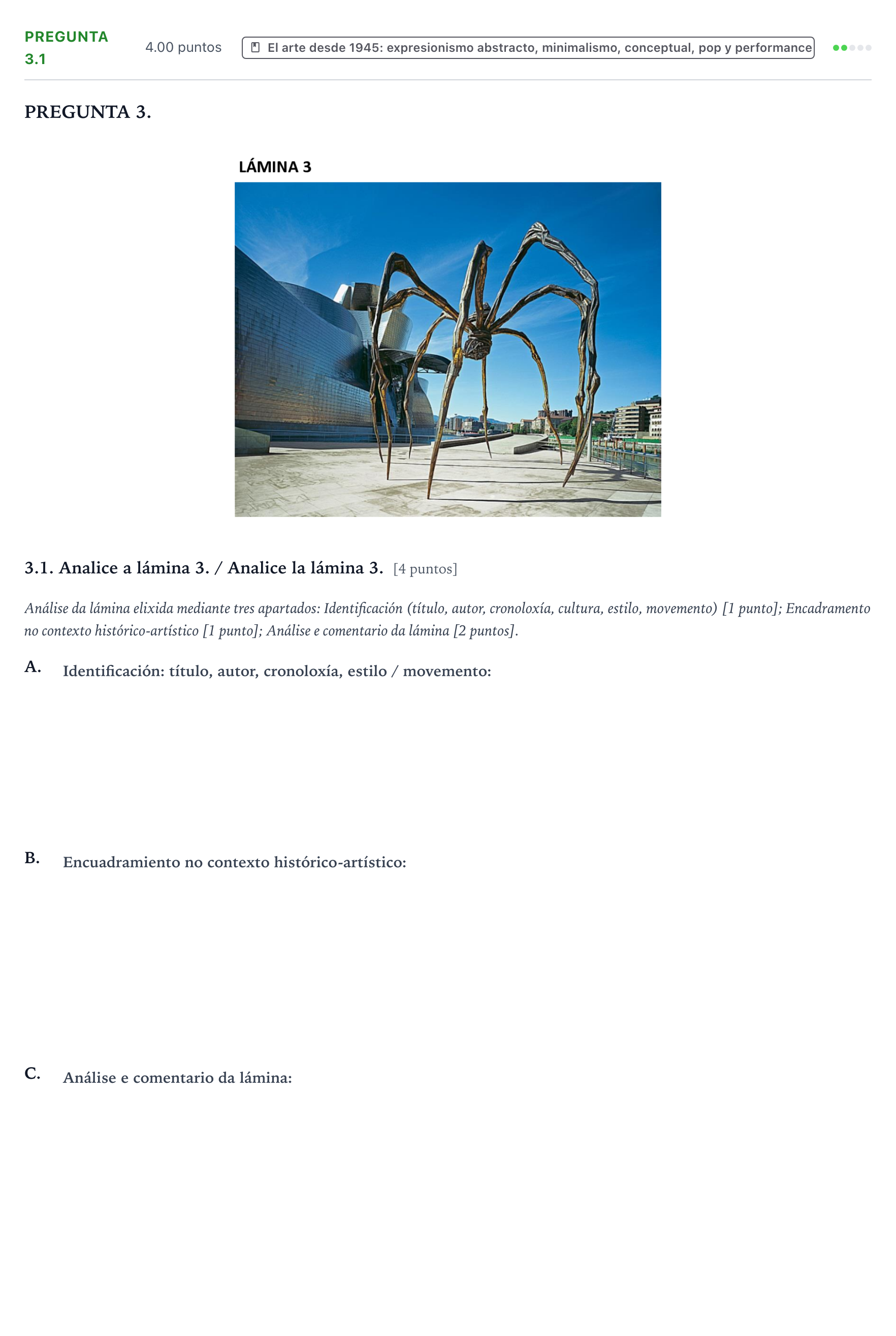 Enunciado: Pregunta 3.1 · Historia del Arte PAU Galicia Extraordinaria 2023