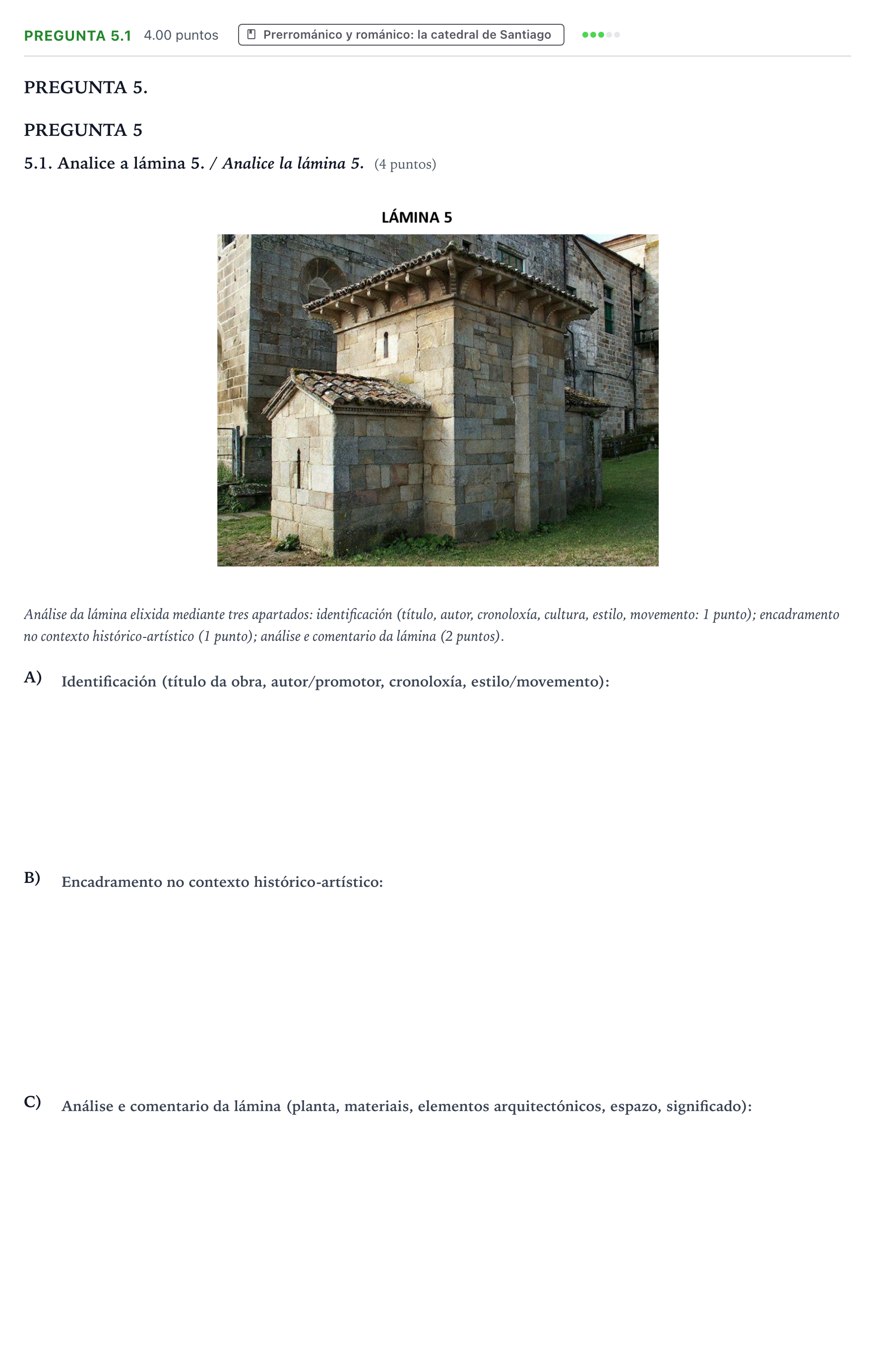 Enunciado: Pregunta 5.1 · Historia del Arte PAU Galicia Extraordinaria 2023