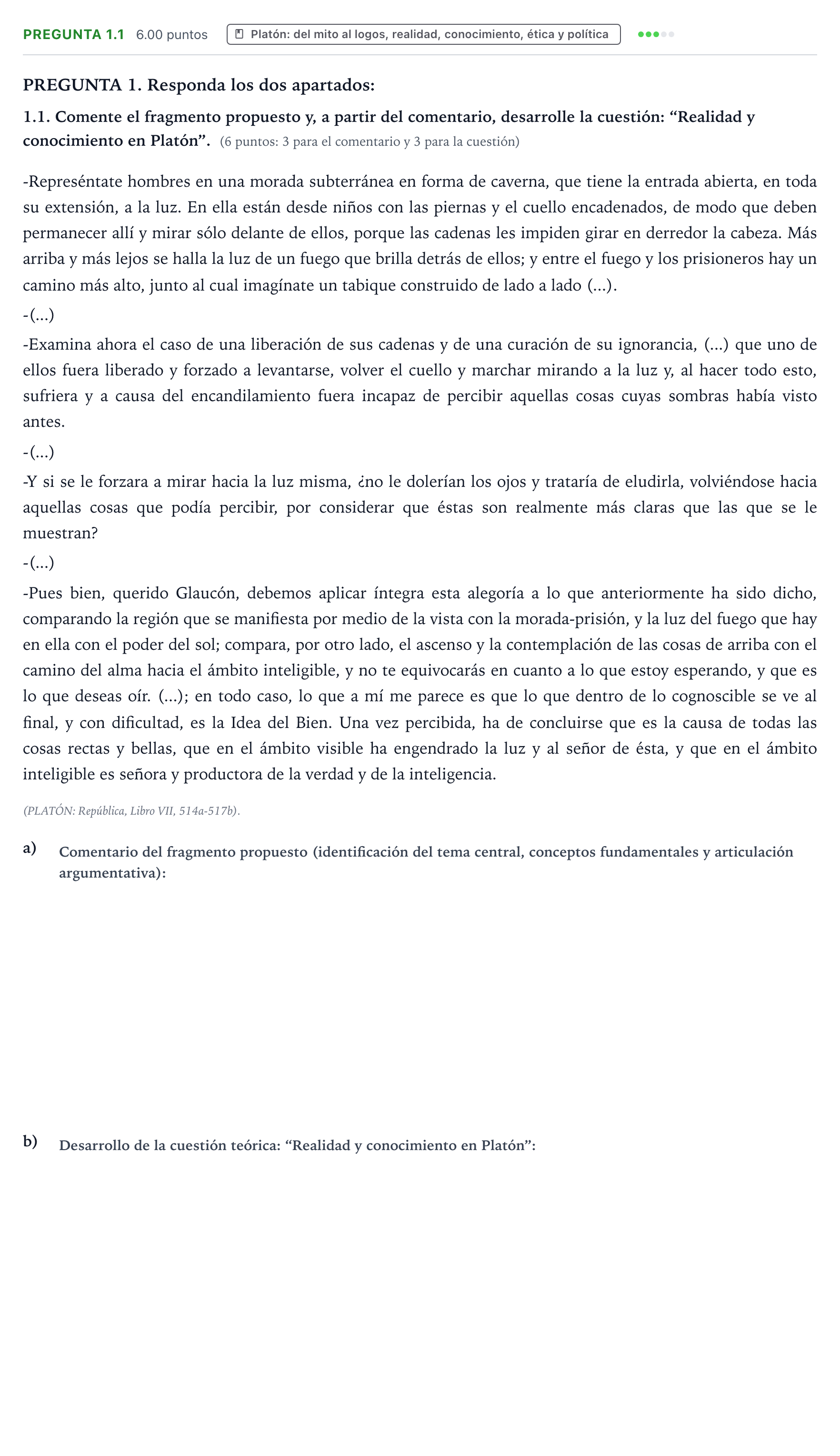 Enunciado: Pregunta 1.1 · Historia de la Filosofía PAU Galicia Extraordinaria 2023