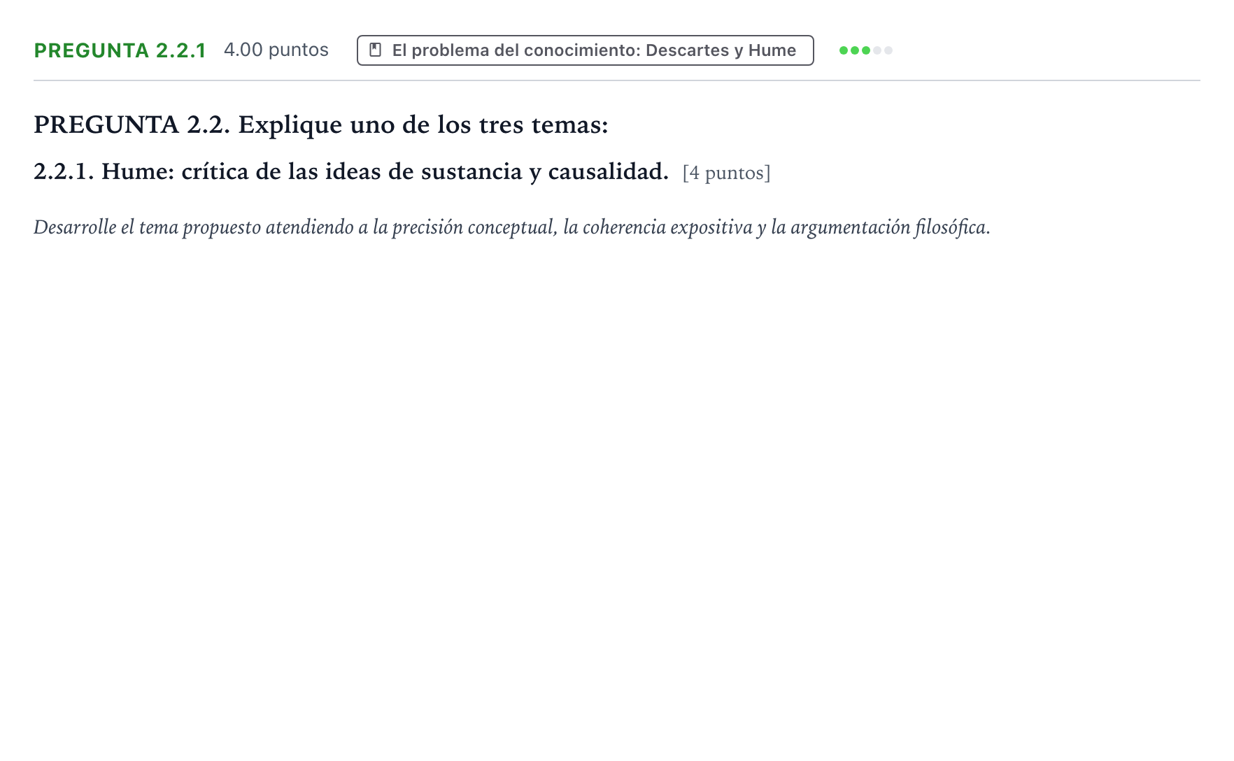 Enunciado: Pregunta 2.2.1 · Historia de la Filosofía PAU Galicia Extraordinaria 2023