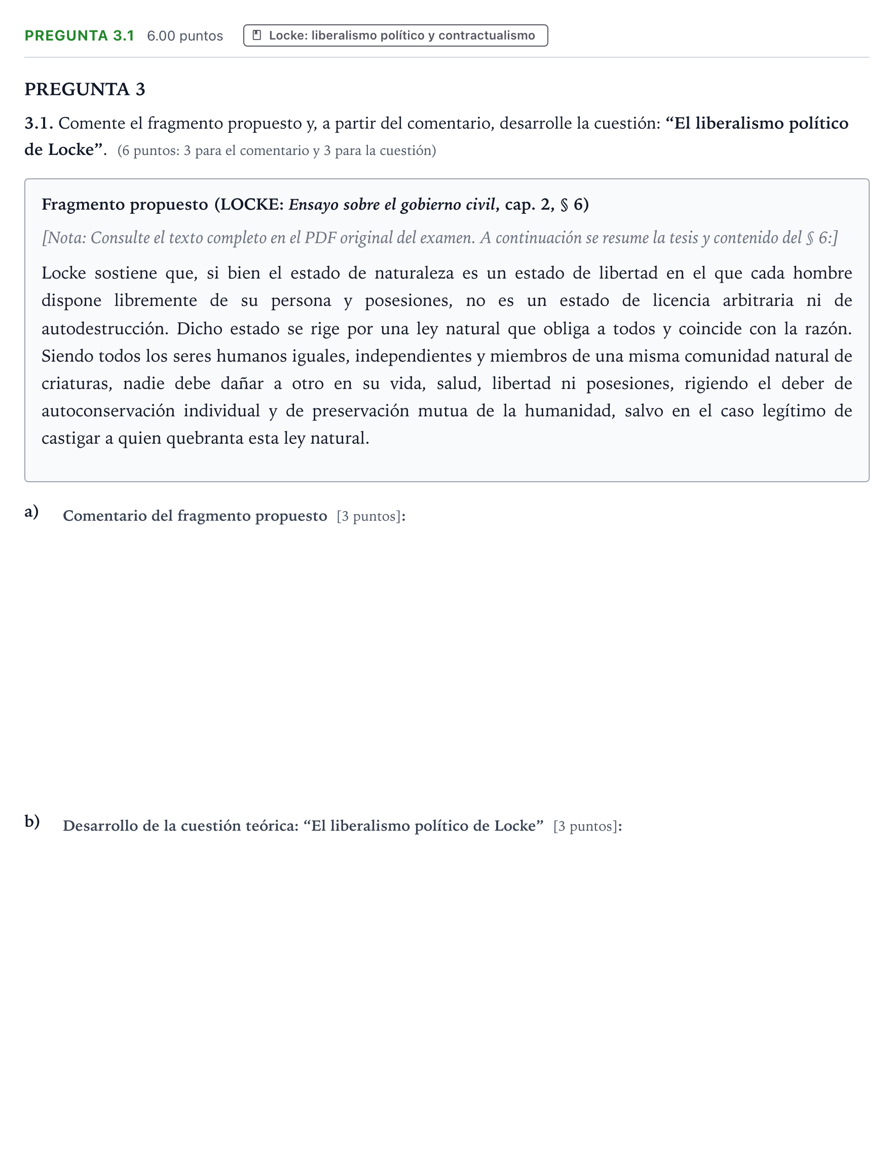 Enunciado: Pregunta 3.1 · Historia de la Filosofía PAU Galicia Extraordinaria 2023