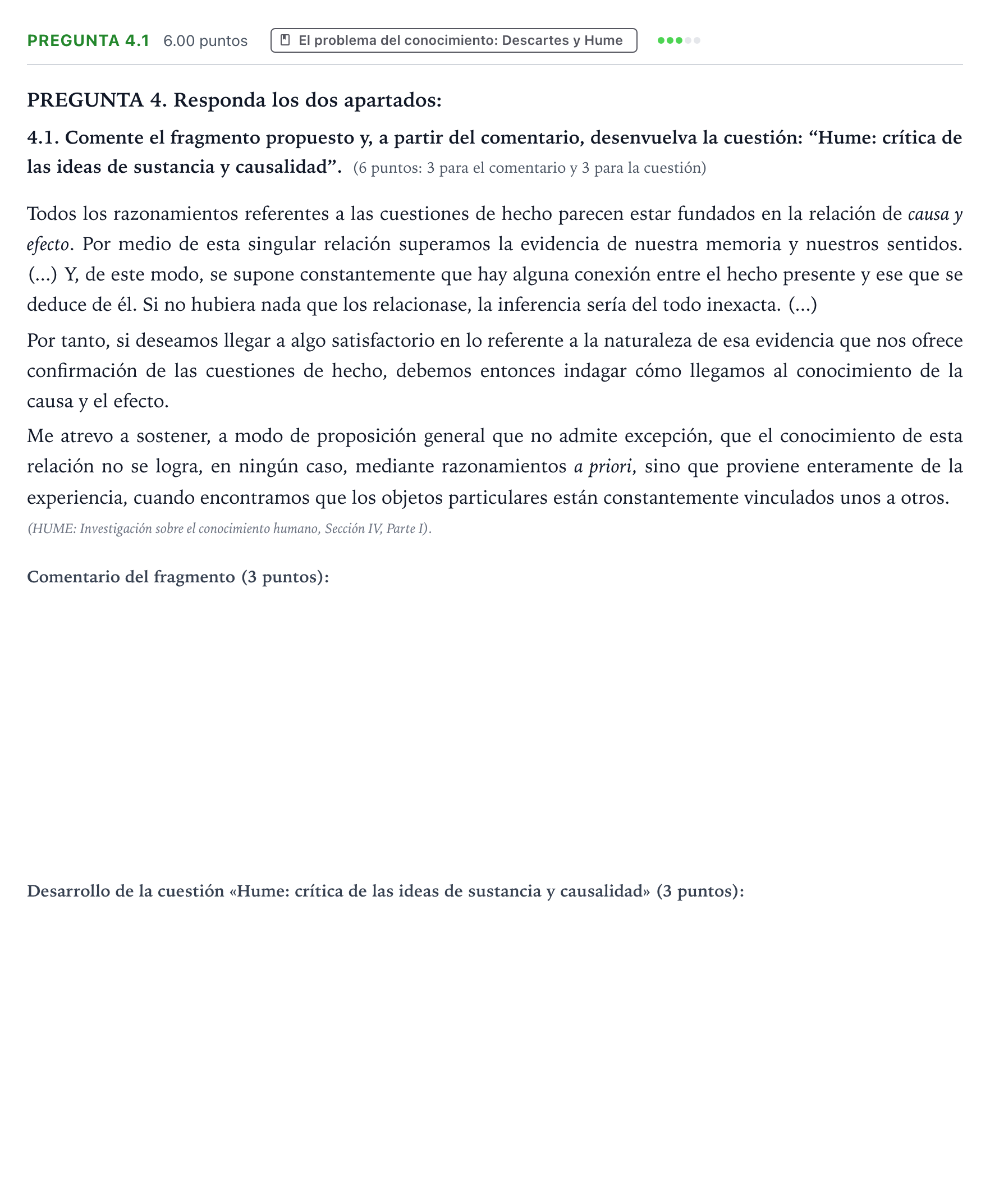 Enunciado: Pregunta 4.1 · Historia de la Filosofía PAU Galicia Extraordinaria 2023