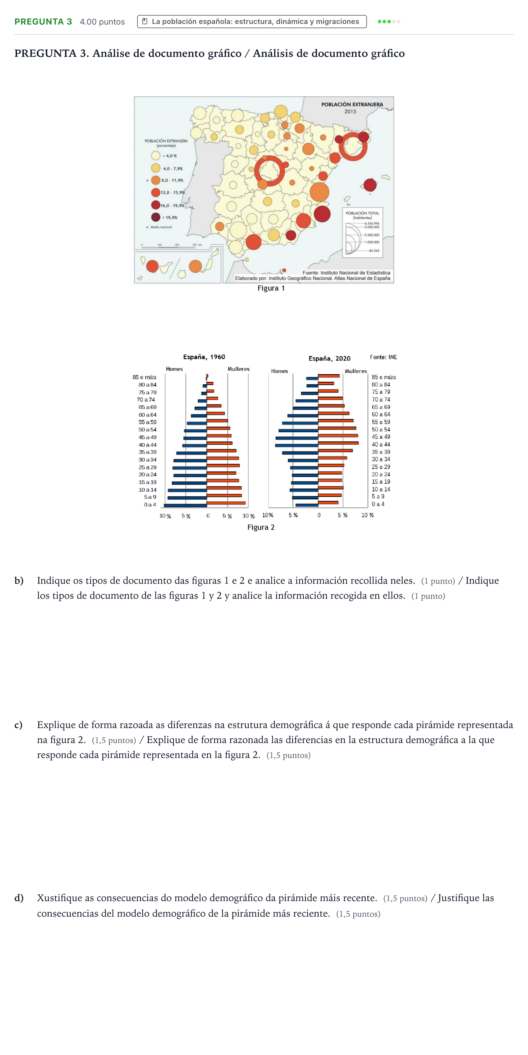 Enunciado: Pregunta 3 - La población española · Geografía PAU Galicia Ordinaria 2023