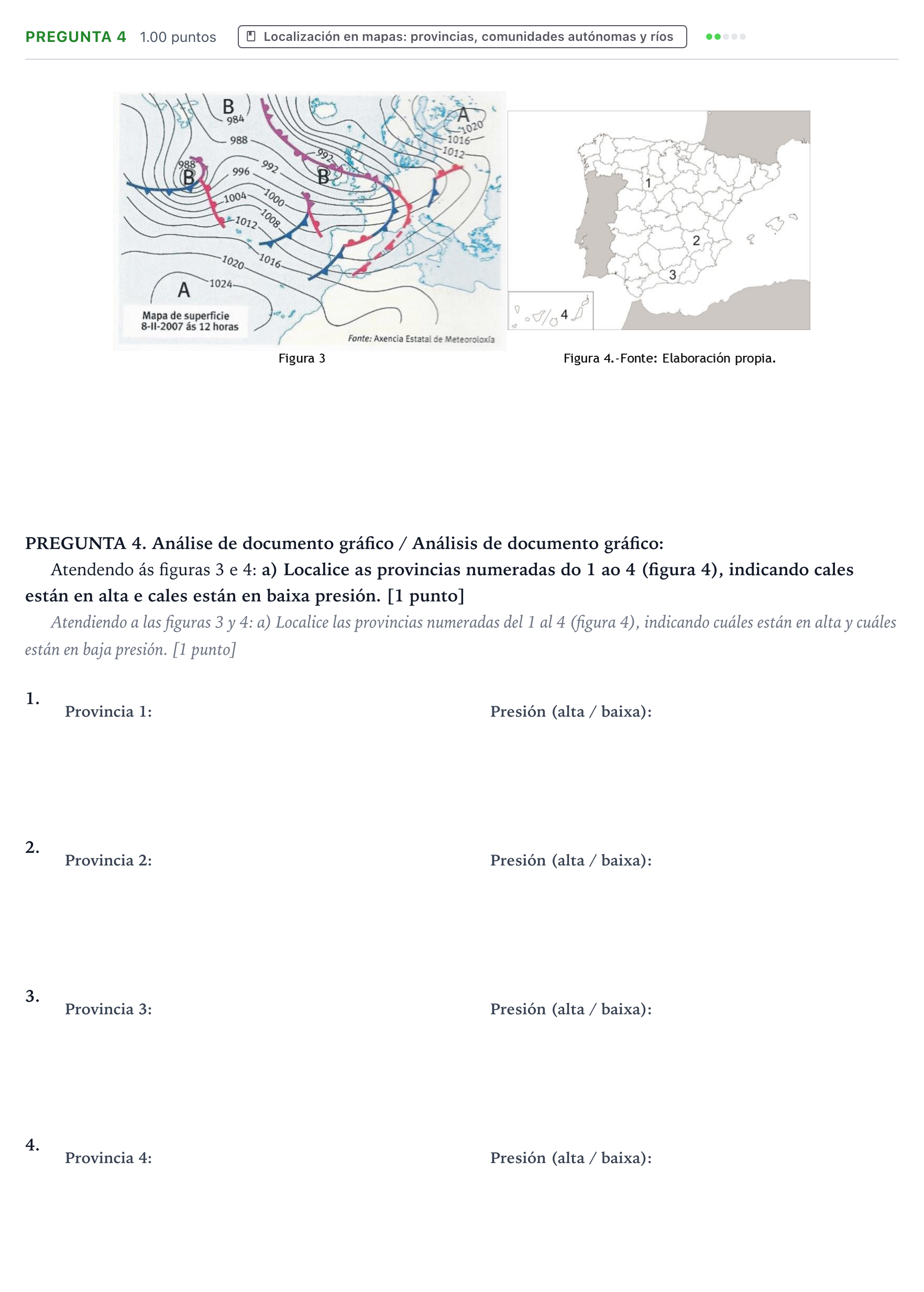 Enunciado: Pregunta 4 - Localización en mapas · Geografía PAU Galicia Ordinaria 2023