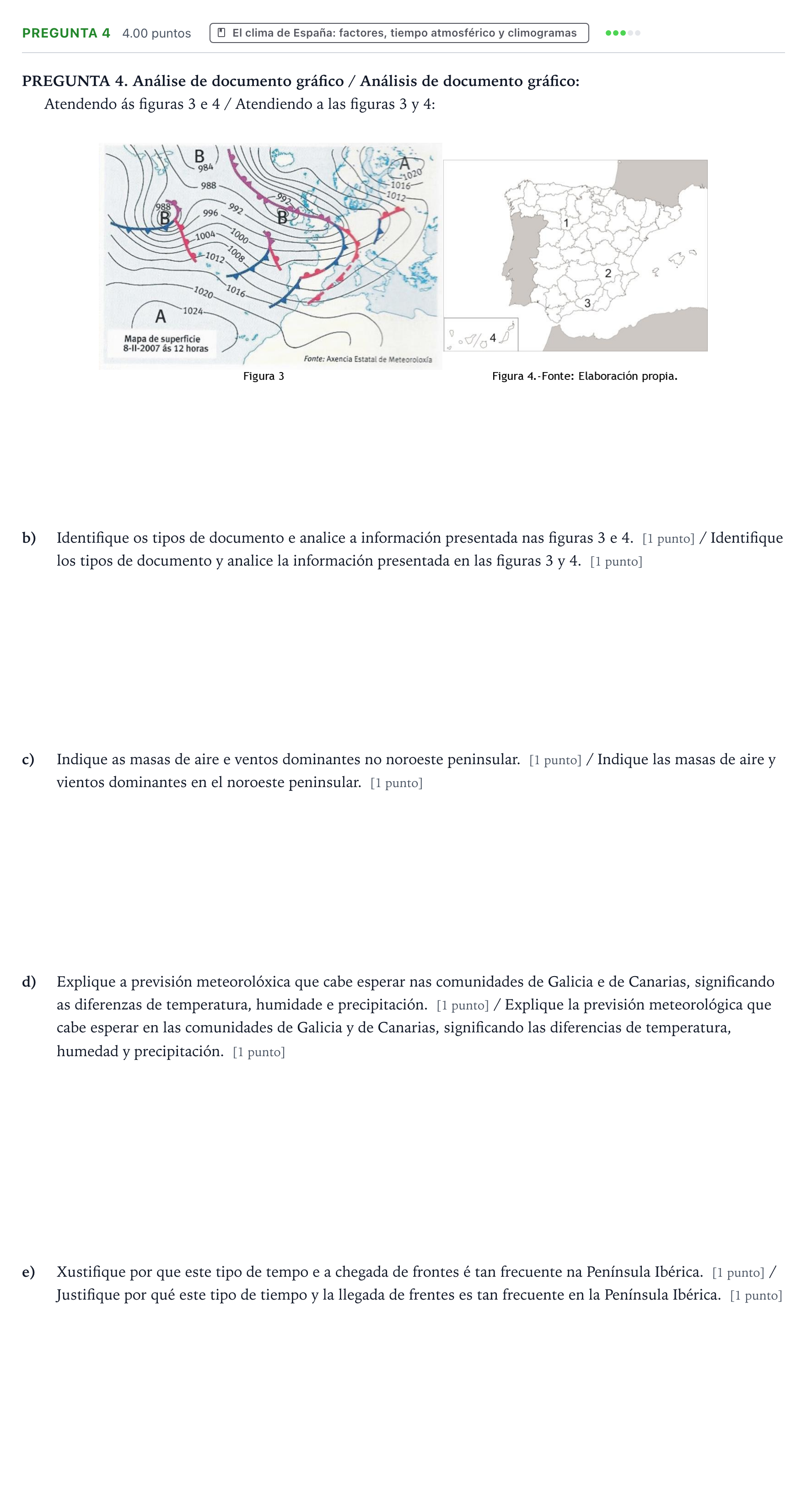 Enunciado: Pregunta 4 - El clima de España · Geografía PAU Galicia Ordinaria 2023