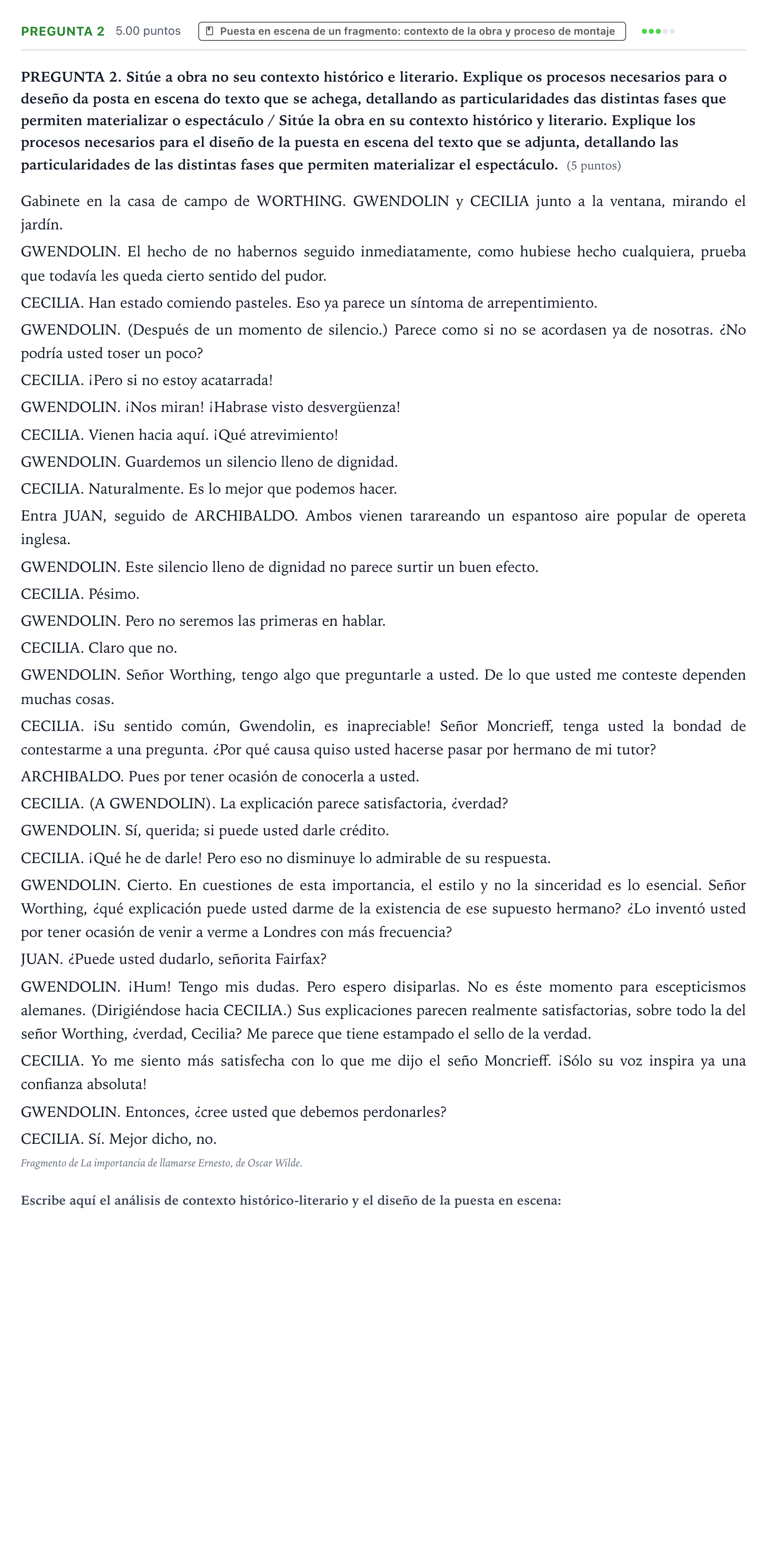 Enunciado: Pregunta 2 · Artes Escénicas PAU Galicia Ordinaria 2023