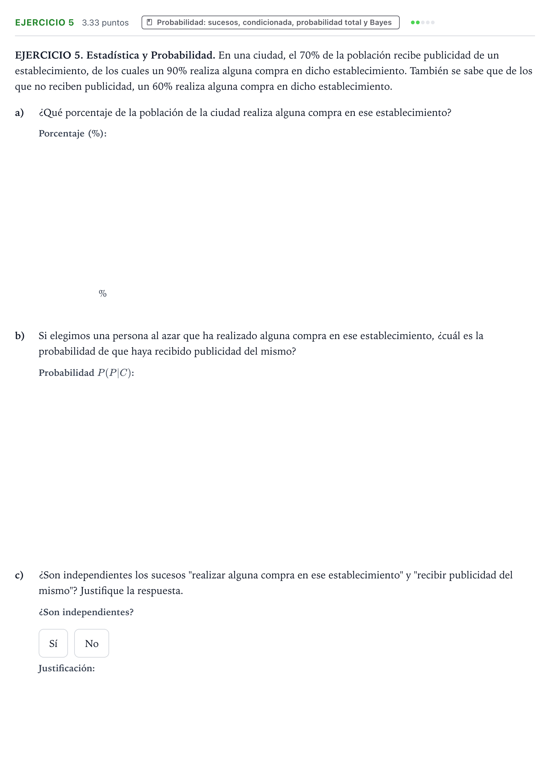 Enunciado: EJERCICIO 5 · Matemáticas aplicadas a las Ciencias Sociales II PAU Galicia Ordinaria 2023