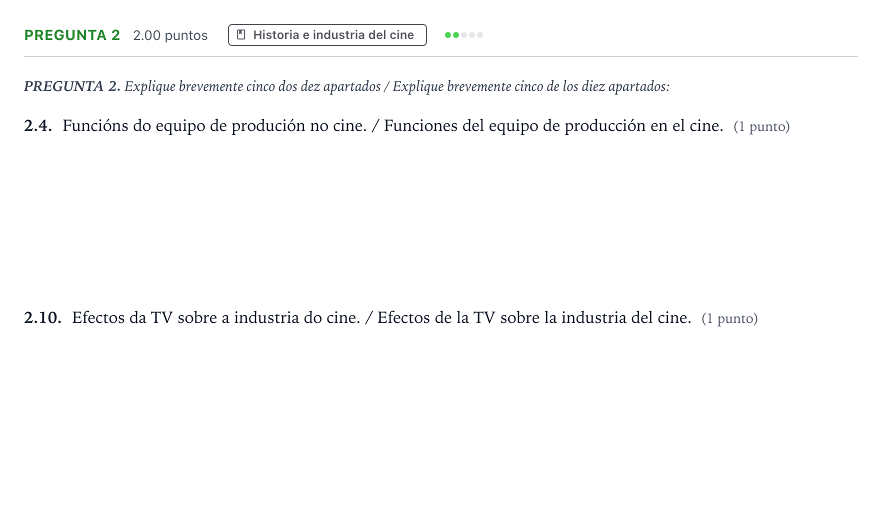 Enunciado: Pregunta 2 - Historia e industria del cine · Cultura Audiovisual II PAU Galicia Ordinaria 2023