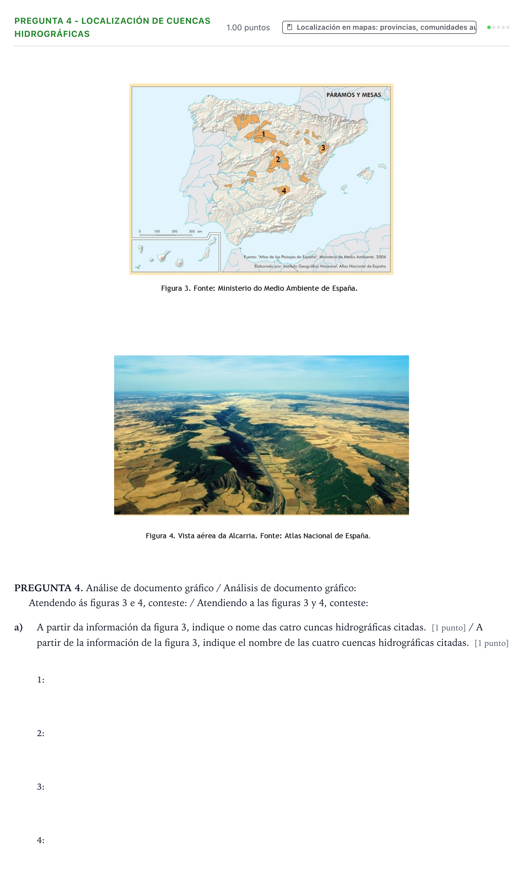 Enunciado: Pregunta 4 - Localización de cuencas hidrográficas · Geografía PAU Galicia Extraordinaria 2023