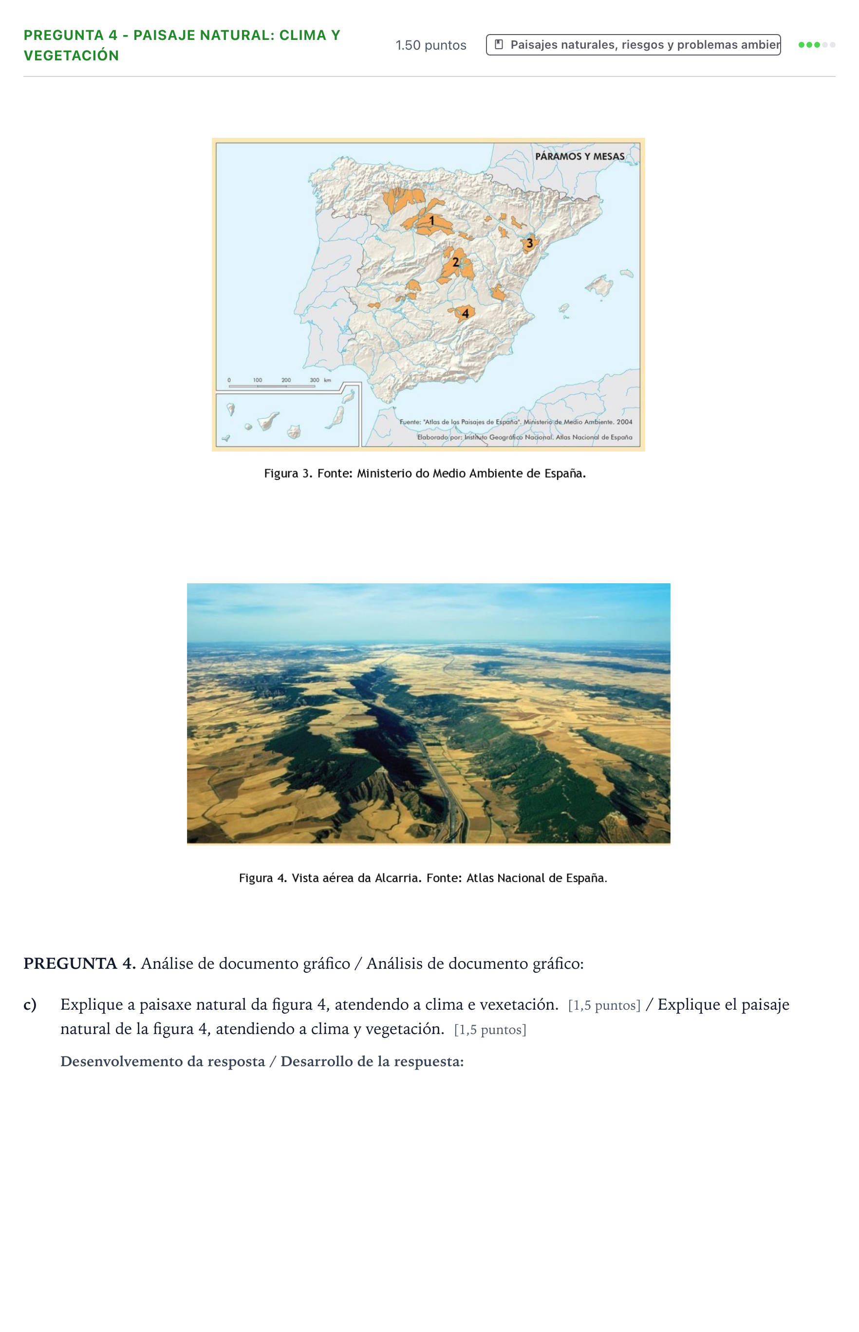 Enunciado: Pregunta 4 - Paisaje natural: clima y vegetación · Geografía PAU Galicia Extraordinaria 2023