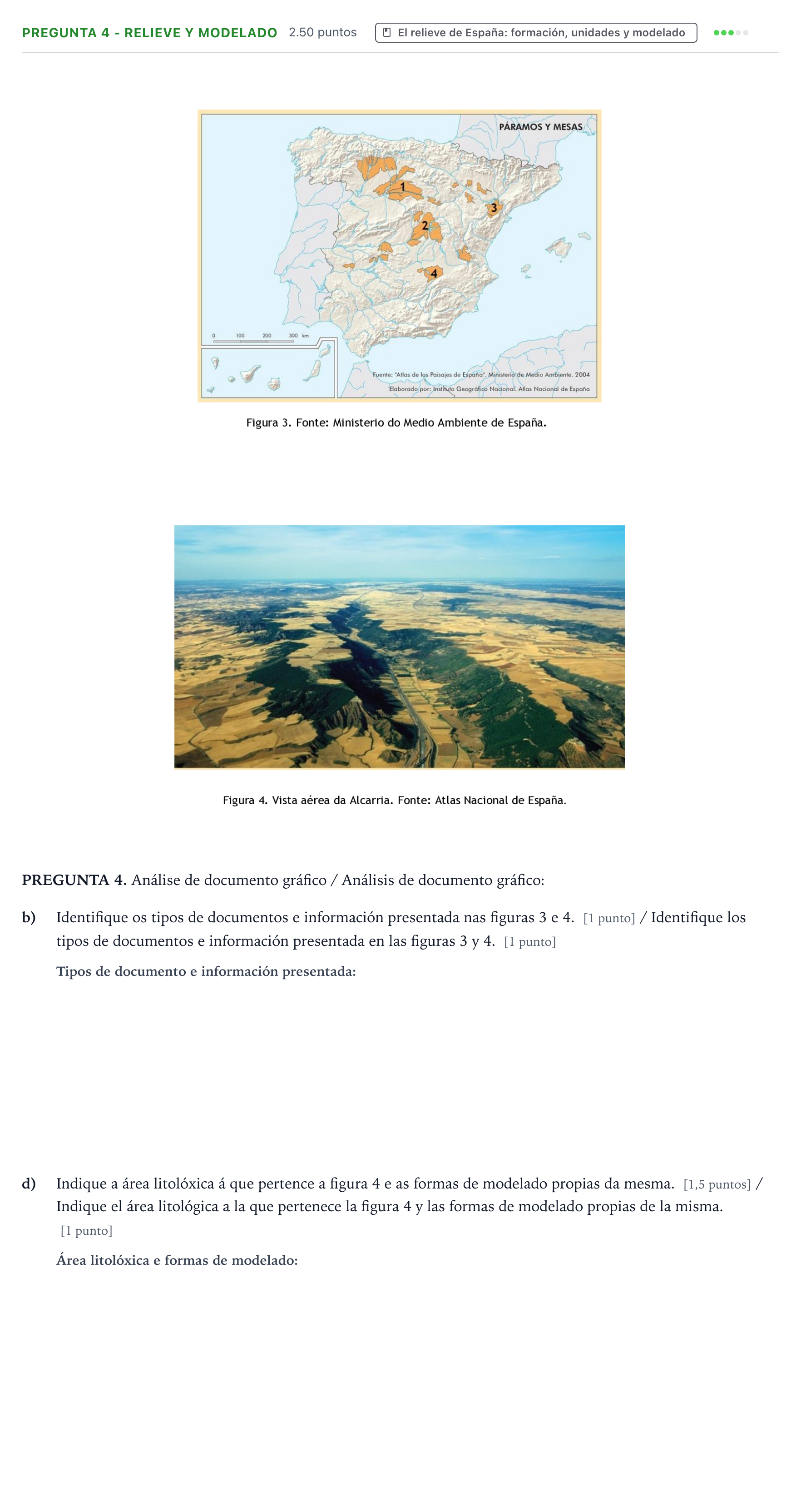 Enunciado: Pregunta 4 - Relieve y modelado · Geografía PAU Galicia Extraordinaria 2023