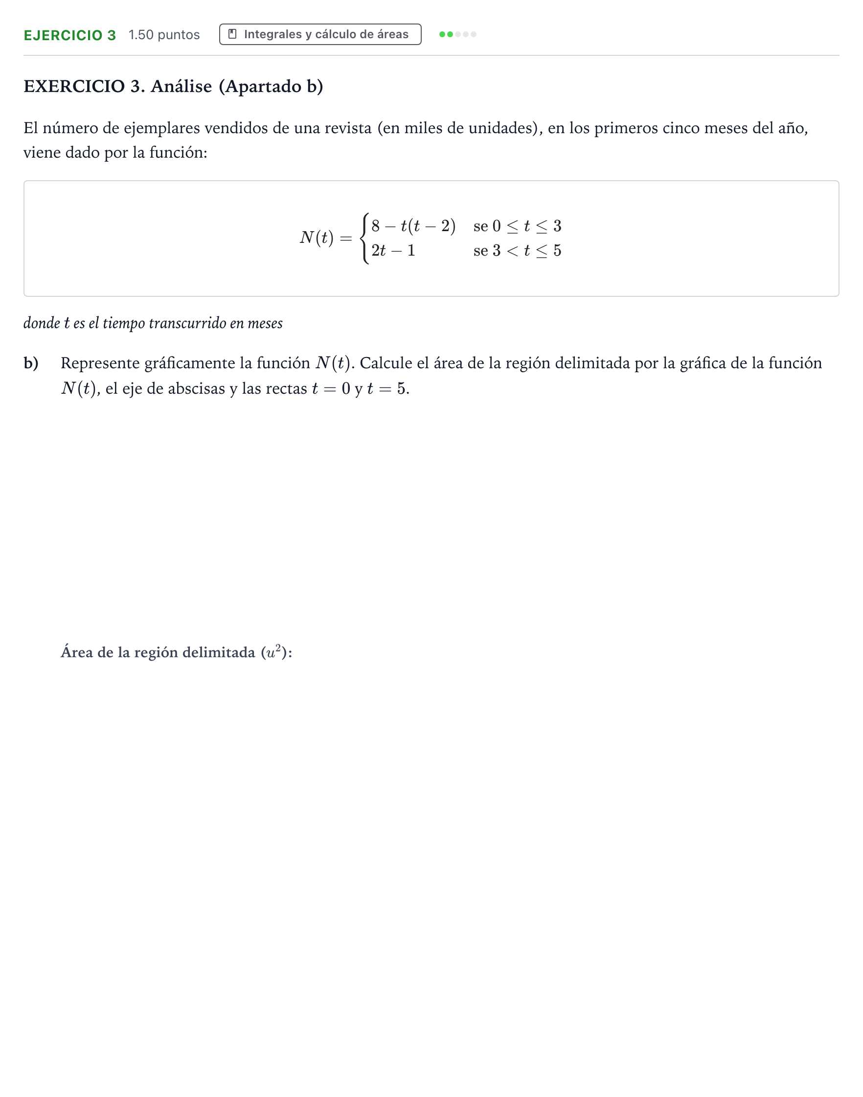 Enunciado: Ejercicio 3 - Integrales y cálculo de áreas · Matemáticas aplicadas a las Ciencias Sociales II PAU Galicia Extraordinaria 2023