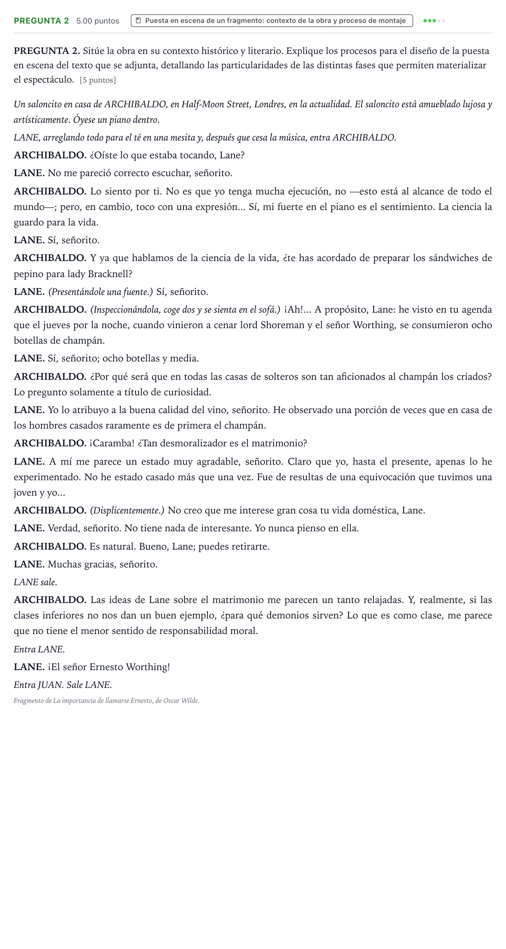 Enunciado: Pregunta 2 · Artes Escénicas PAU Galicia Extraordinaria 2023