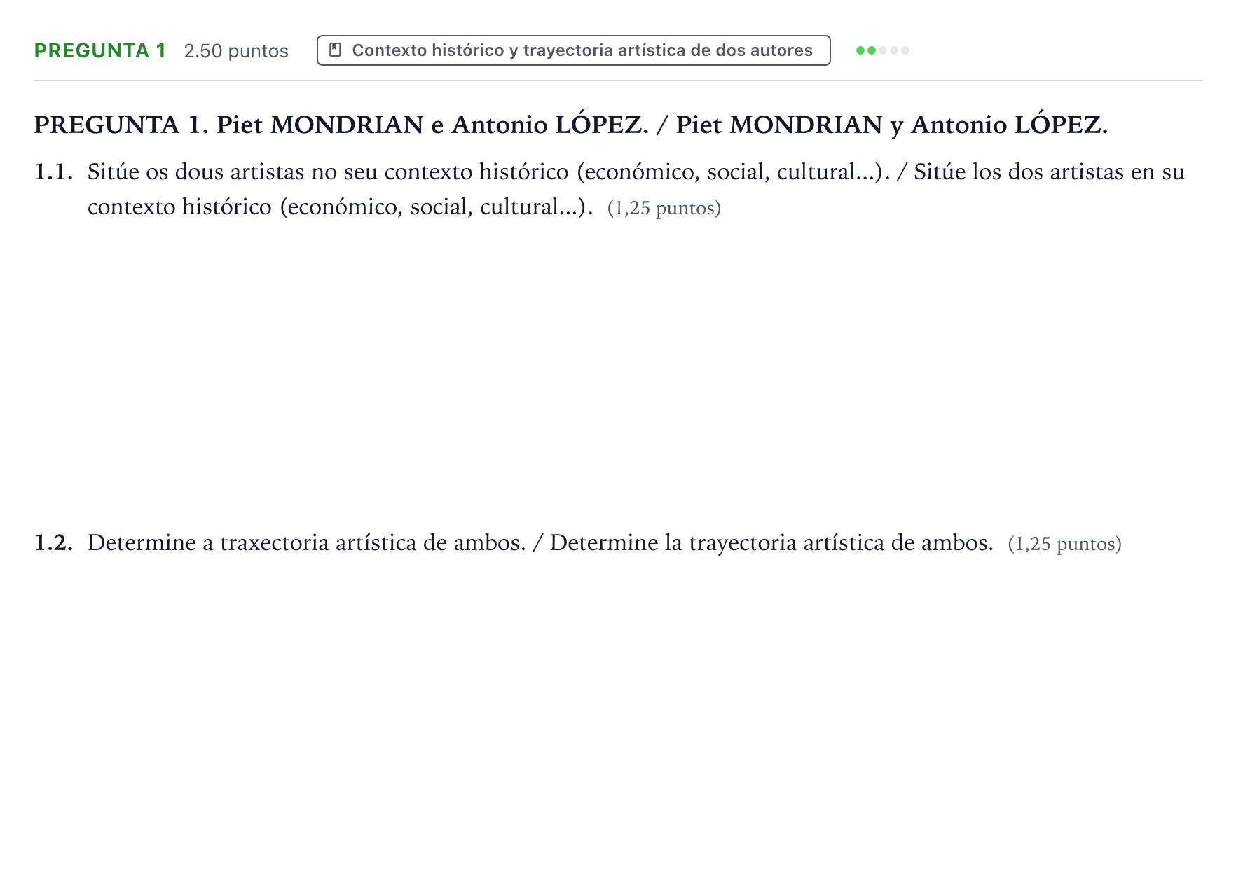 Enunciado: Pregunta 1 · Fundamentos Artísticos PAU Galicia Extraordinaria 2023