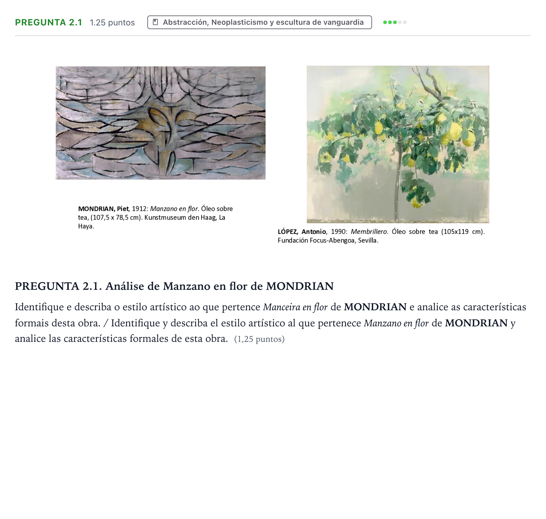 Enunciado: Pregunta 2.1 · Fundamentos Artísticos PAU Galicia Extraordinaria 2023