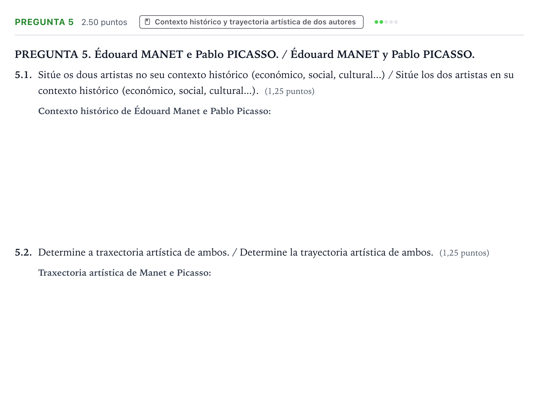Enunciado: Pregunta 5 · Fundamentos Artísticos PAU Galicia Extraordinaria 2023