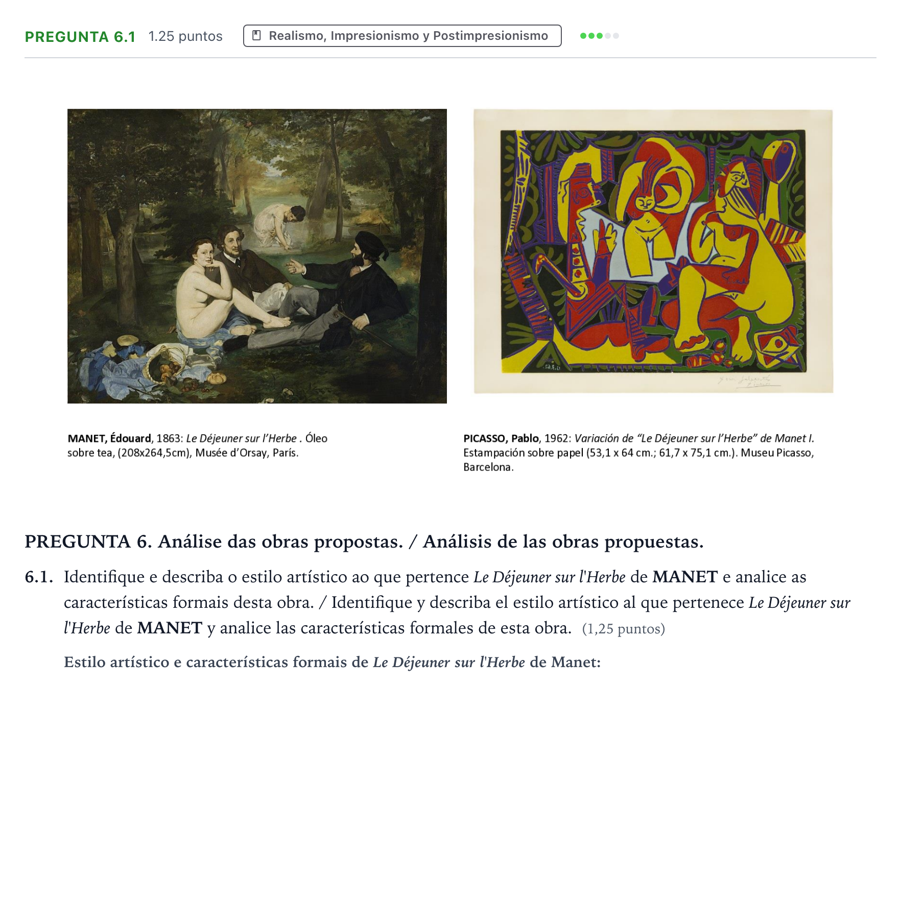 Enunciado: Pregunta 6.1 · Fundamentos Artísticos PAU Galicia Extraordinaria 2023