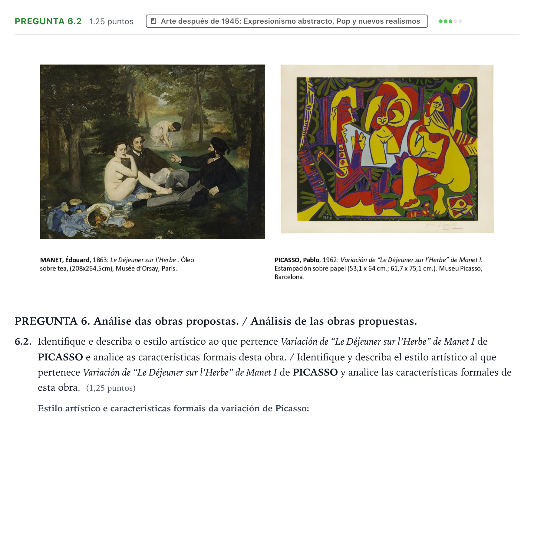 Enunciado: Pregunta 6.2 · Fundamentos Artísticos PAU Galicia Extraordinaria 2023