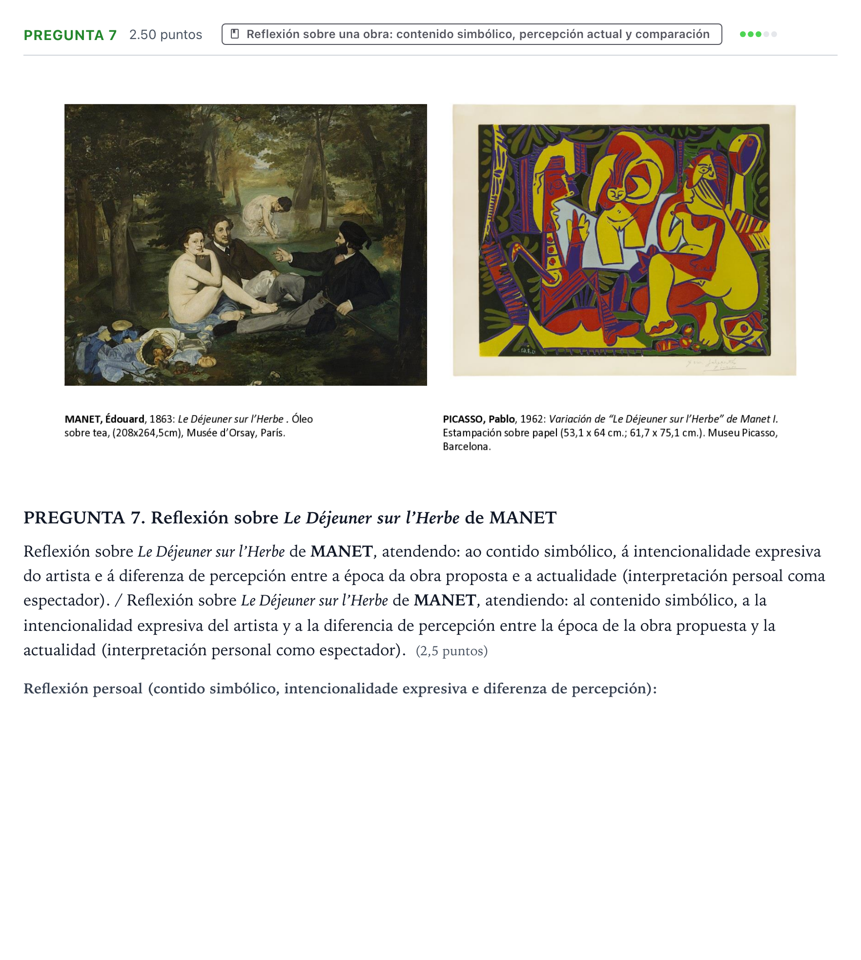 Enunciado: Pregunta 7 · Fundamentos Artísticos PAU Galicia Extraordinaria 2023