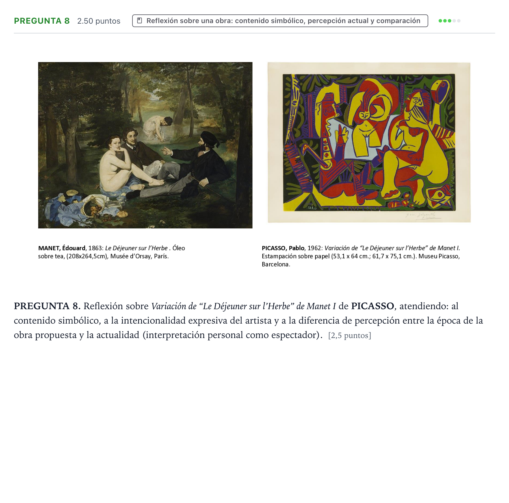 Enunciado: Pregunta 8 · Fundamentos Artísticos PAU Galicia Extraordinaria 2023