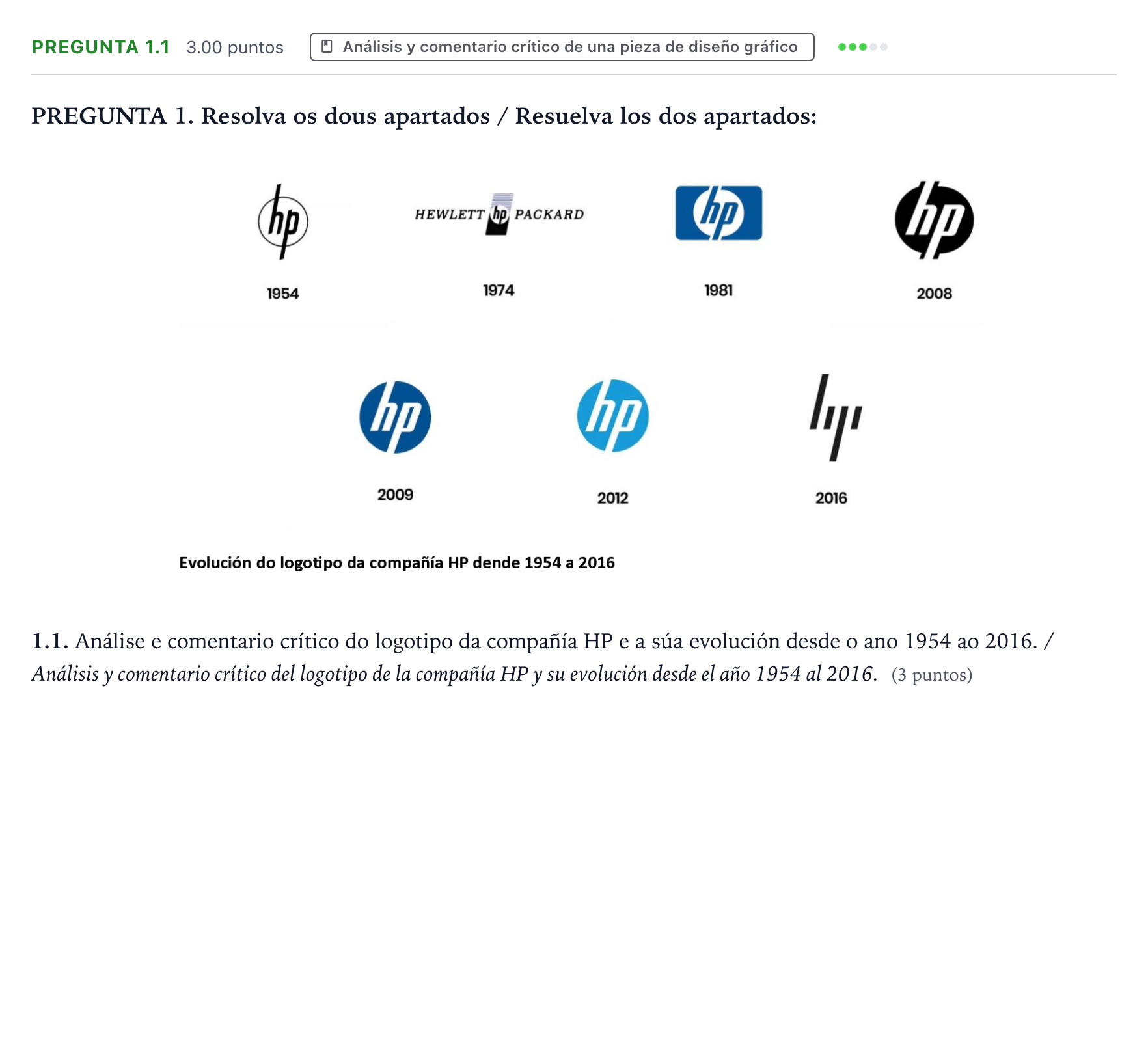 Enunciado: Pregunta 1.1 · Diseño PAU Galicia Extraordinaria 2023