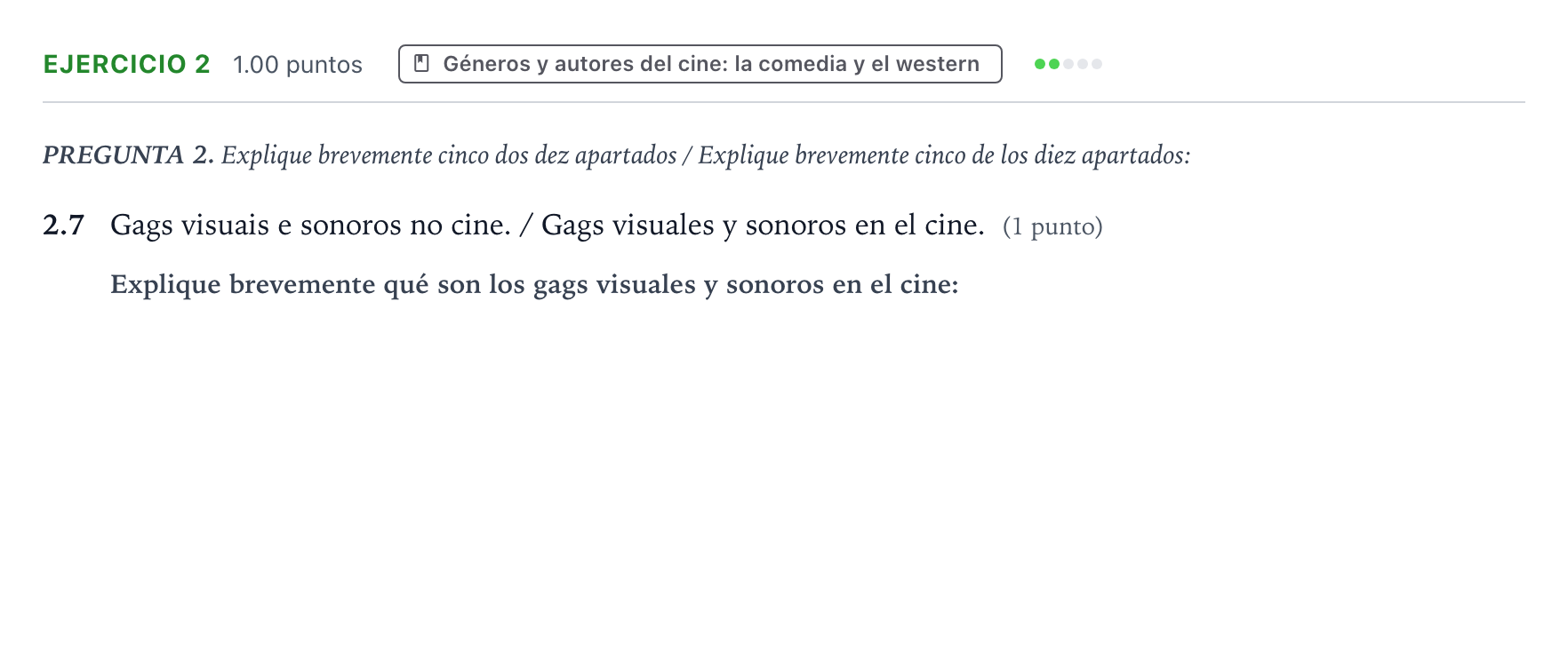 Enunciado: Ejercicio 2 - Géneros y autores del cine: la comedia y el w… · Cultura Audiovisual II PAU Galicia Extraordinaria 2023