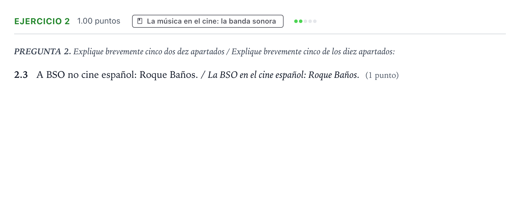 Enunciado: Ejercicio 2 - La música en el cine: la banda sonora · Cultura Audiovisual II PAU Galicia Extraordinaria 2023