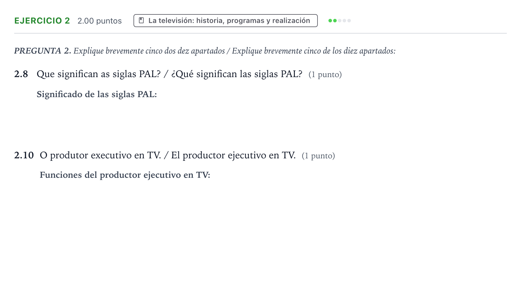 Enunciado: Ejercicio 2 - La televisión: historia, programas y realizac… · Cultura Audiovisual II PAU Galicia Extraordinaria 2023